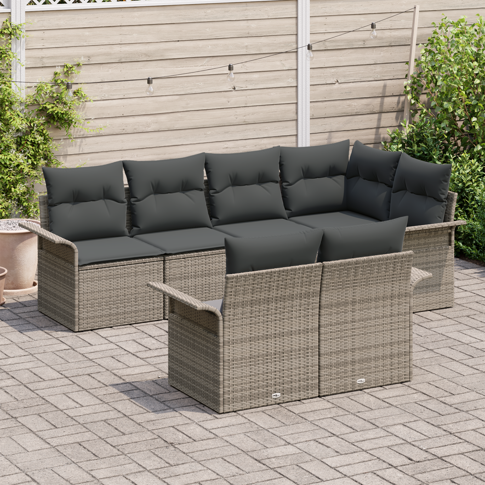 vidaXL 7-delige tuinbank met kussens - Grijs poly rattan