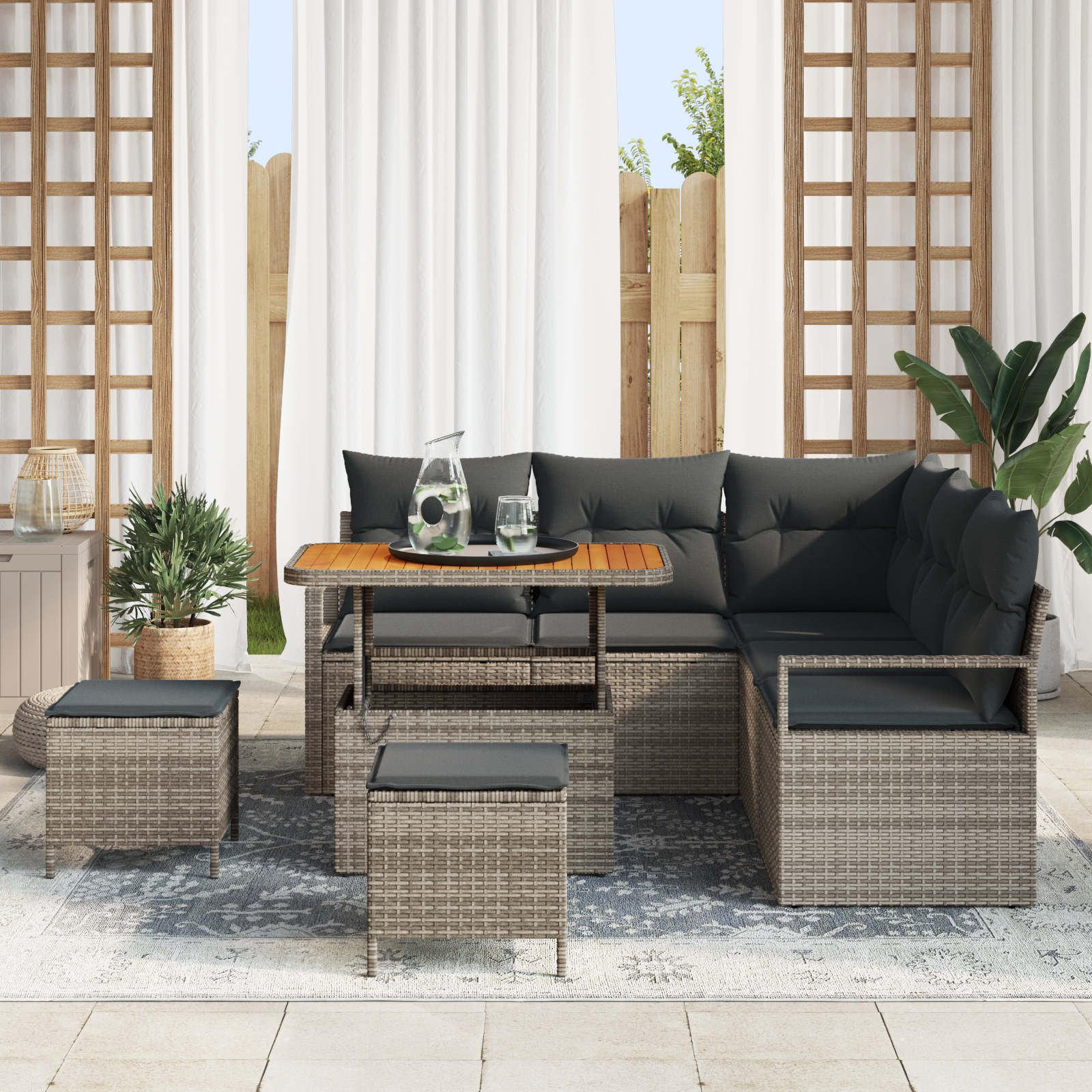 vidaXL 8-delige tuinsofa set met kussens in het grijs van poly rattan en acacia