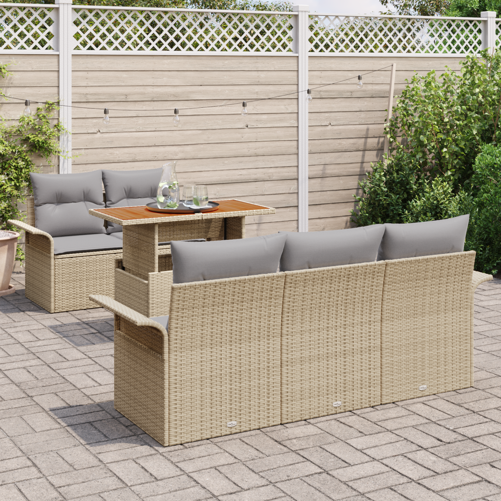 vidaXL 6-delig tuinbankstel met kussens in beige poly rattan