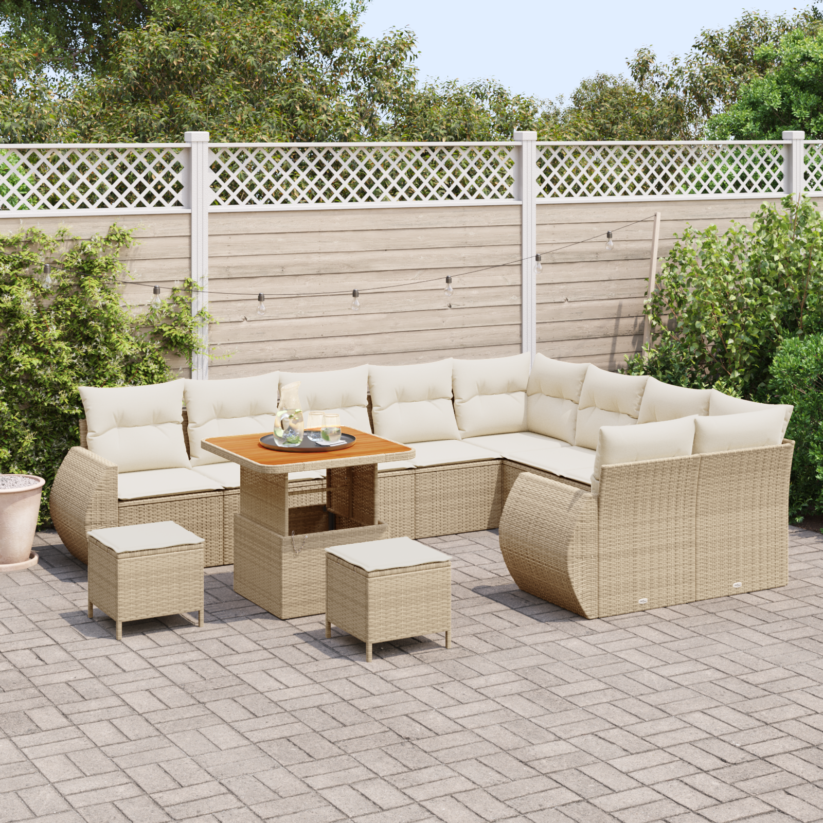 vidaXL 12-delige tuinset met kussens in beige, van poly rattan en acacia
