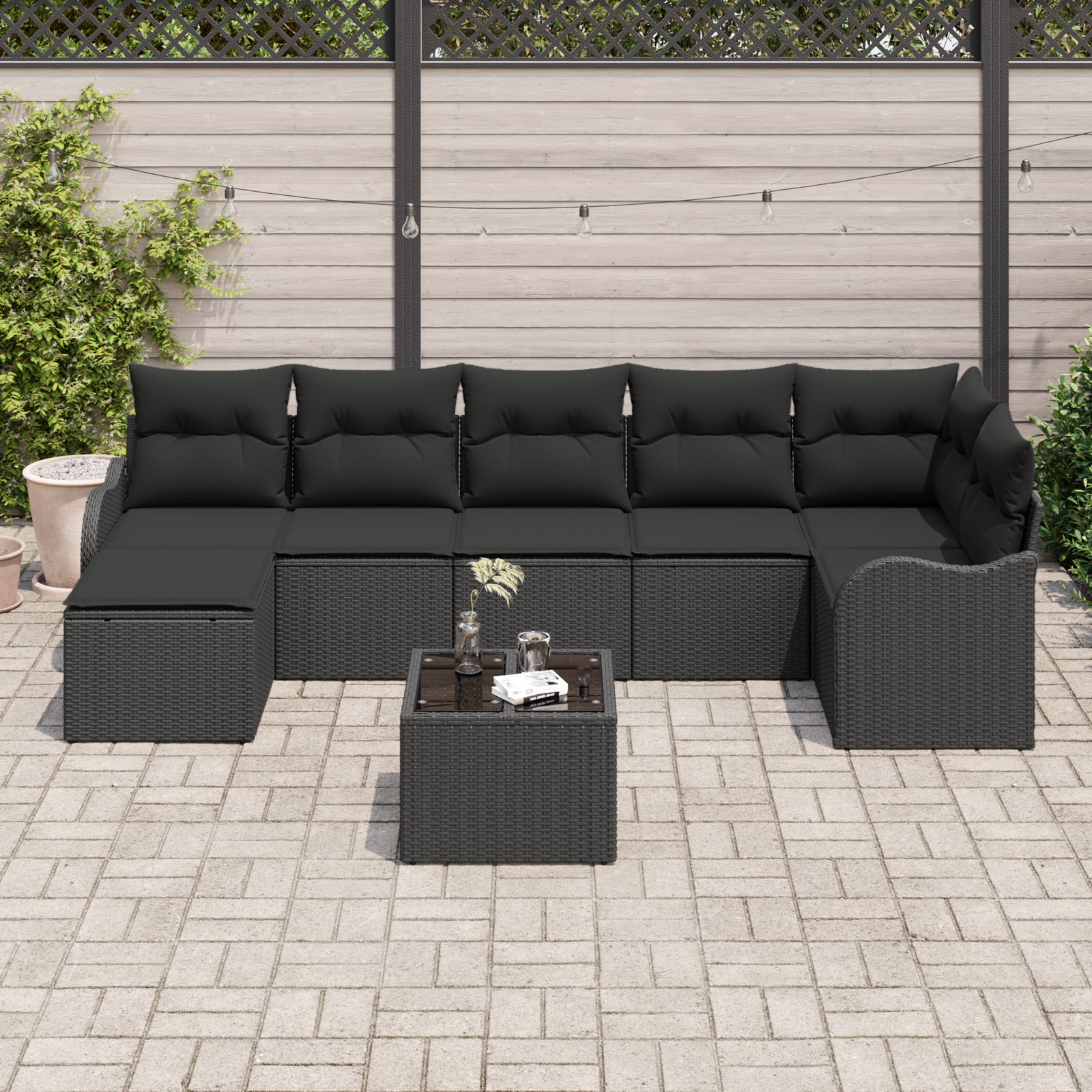 vidaXL 8-delige tuinsofa set met kussens in beige poly riet