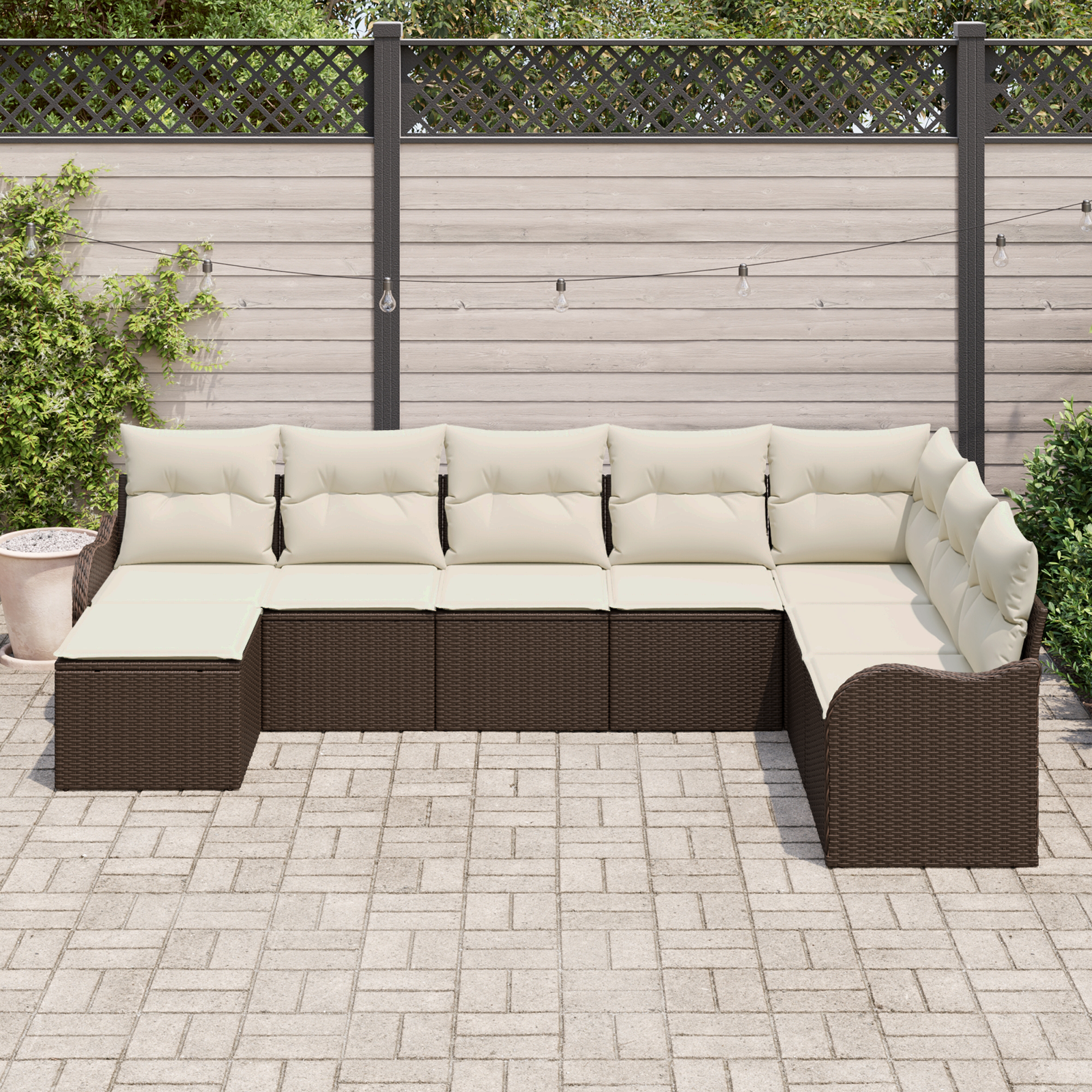 vidaXL 8-delige Tuinbankenset met kussens poly rattan bruin