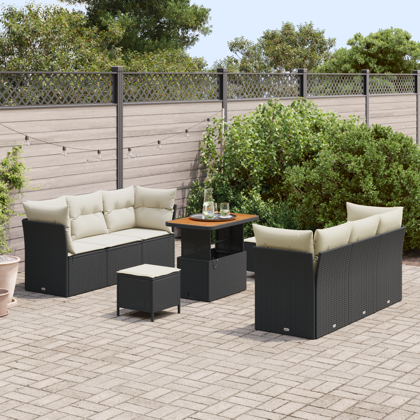 vidaXL 9-delige Tuinbankenset met kussens poly rattan acacia zwart