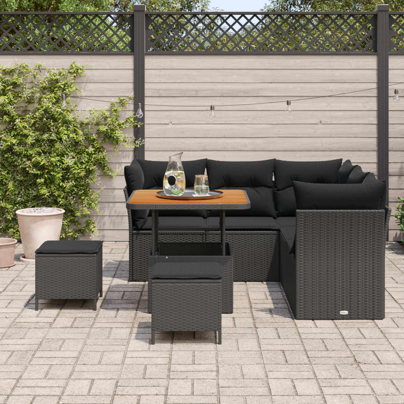 vidaXL 8-delige tuinset met kussens zwart poly rattan acacia
