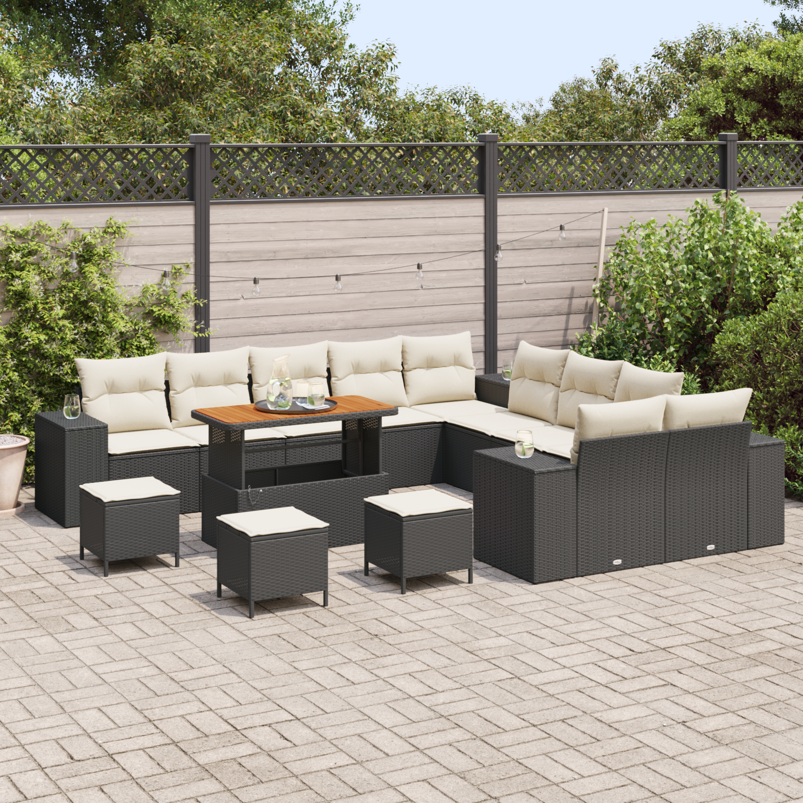 vidaXL 14-delige loungeset met kussens zwart poly rattan acacia