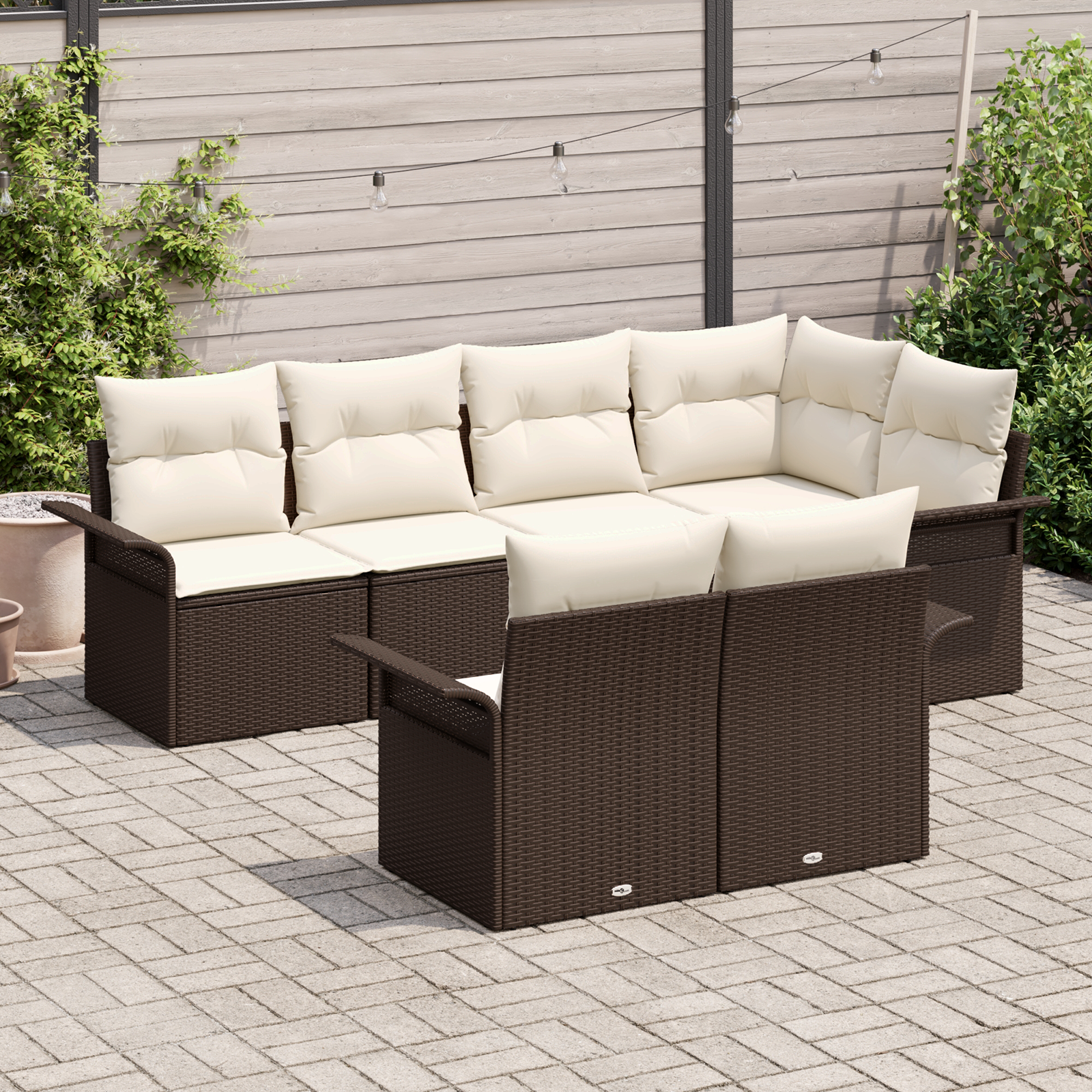 vidaXL 7-delige ligbedden set met kussens in bruin poly rattan