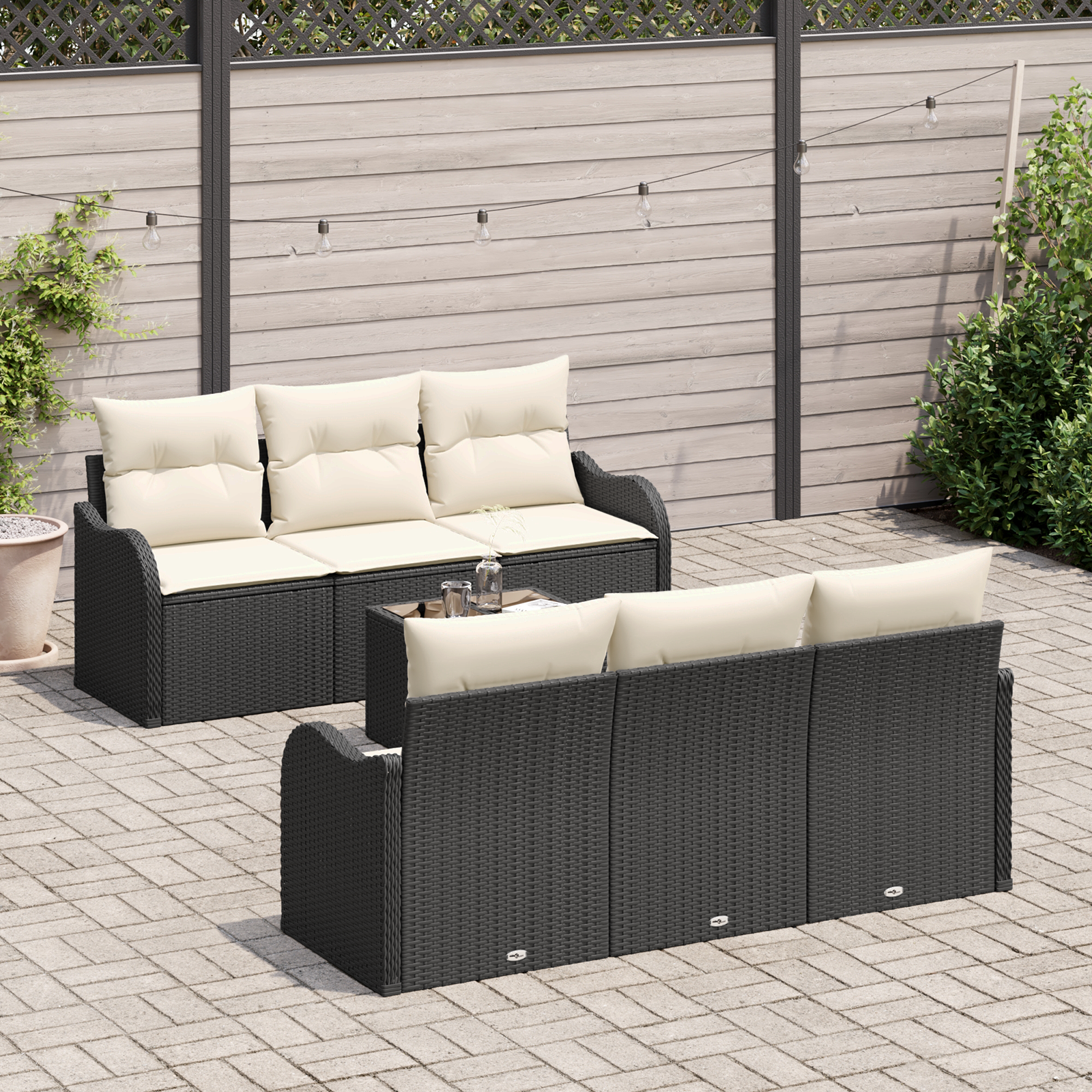 vidaXL 7-delige tuinset met kussens in zwart poly rattan