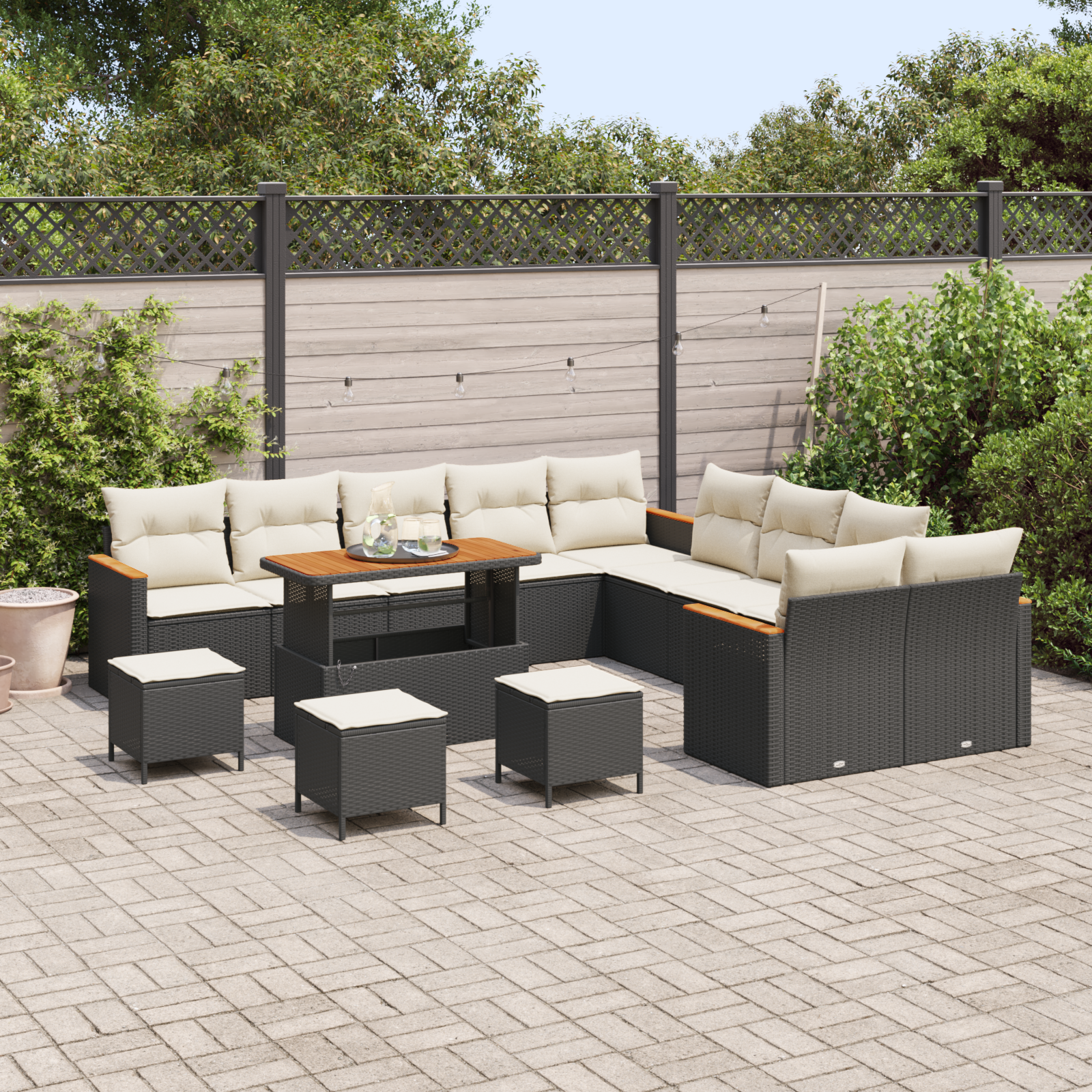 vidaXL 14-delige Tuinbankenset met kussens poly rattan acacia zwart