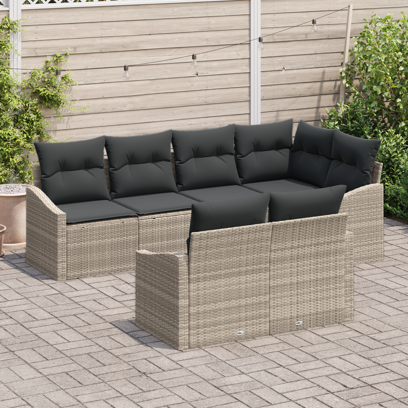 vidaXL 7-delige tuinset met kussens in lichtgrijs poly rattan