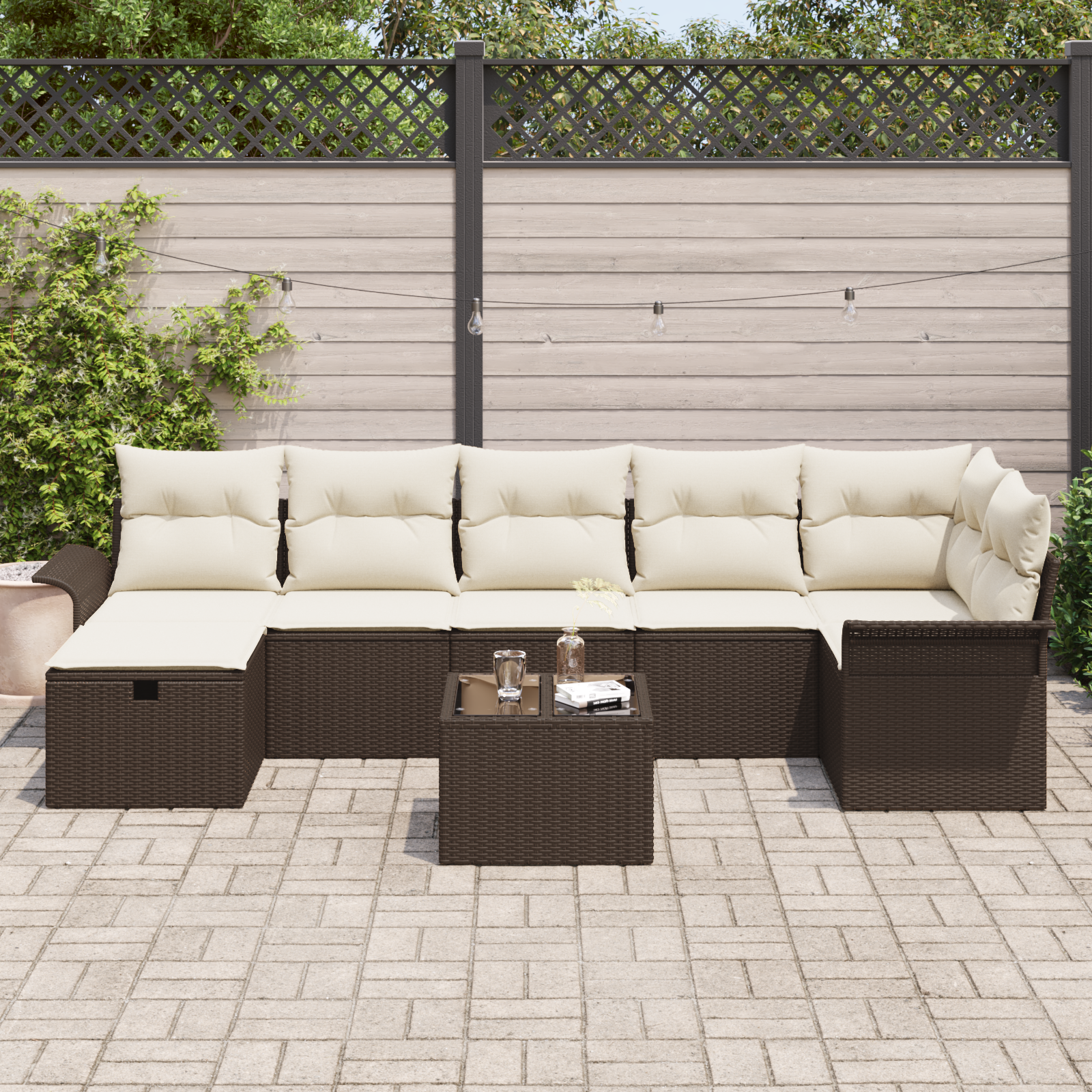 vidaXL 8-delige Tuinbankenset met kussens poly rattan bruin