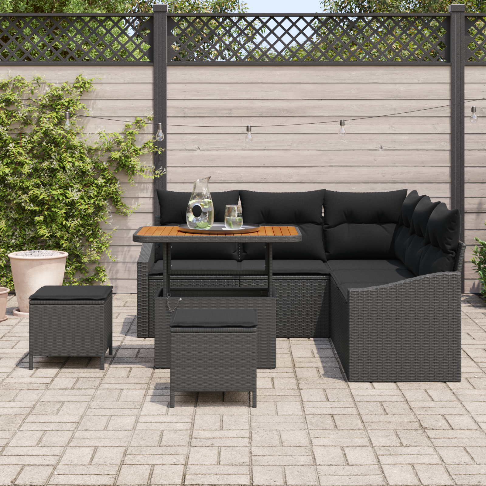vidaXL 8-delige Tuinbankenset met kussens poly rattan acacia zwart