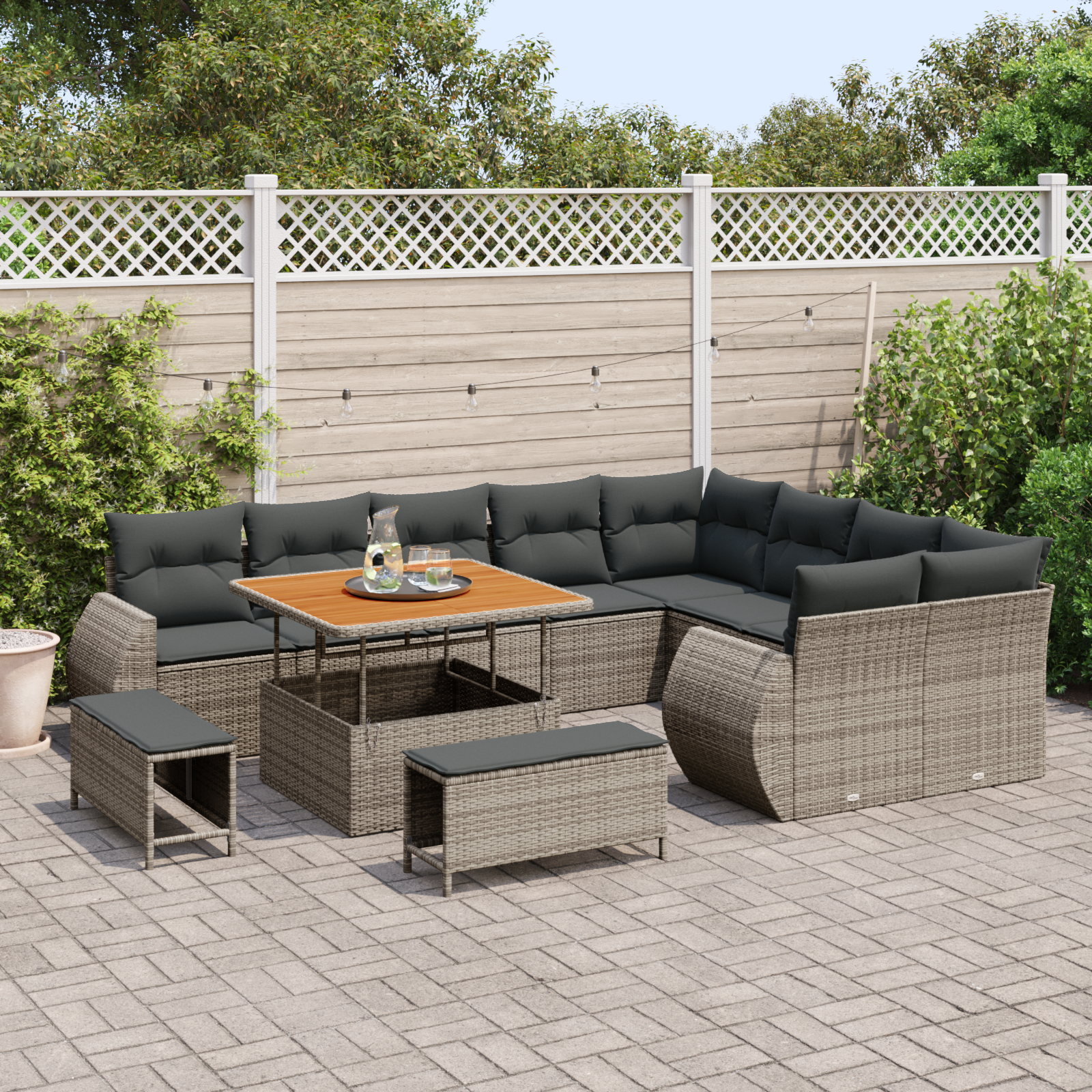 vidaXL 12-delige tuinsofa set met kussens in grijs poly rattan en acacia