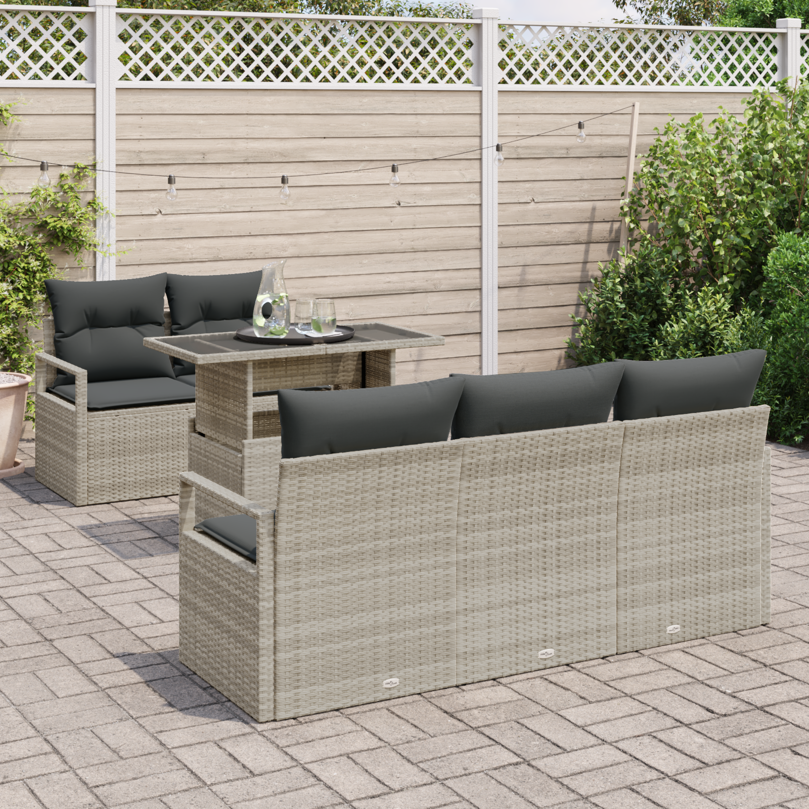 vidaXL 6-delige tuin sofa set met kussens lichtgrijs poly rattan