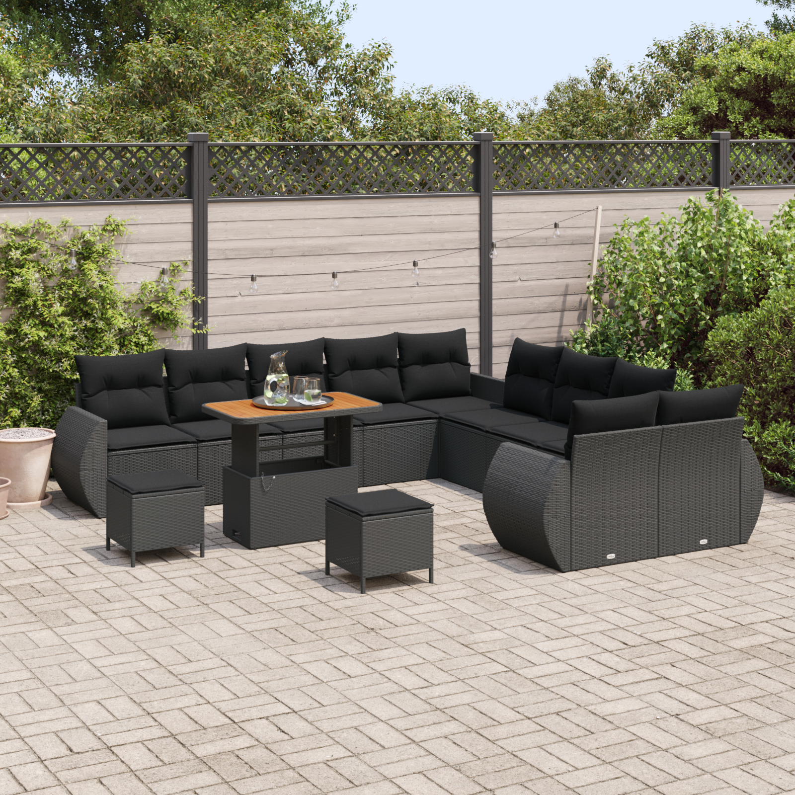 vidaXL 13-delige Tuin Sofa Set met Kussens Zwart Poly Rattan Acacia