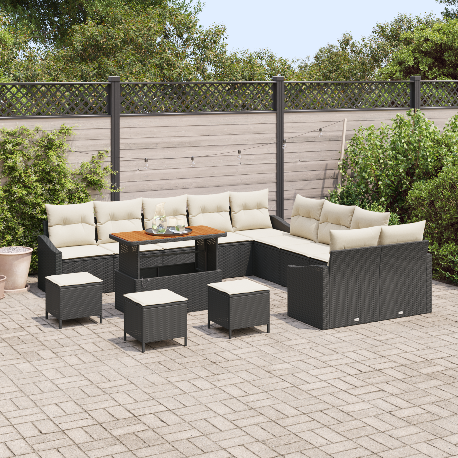 vidaXL 14-delige tuinset met kussens zwart poly rattan acacia