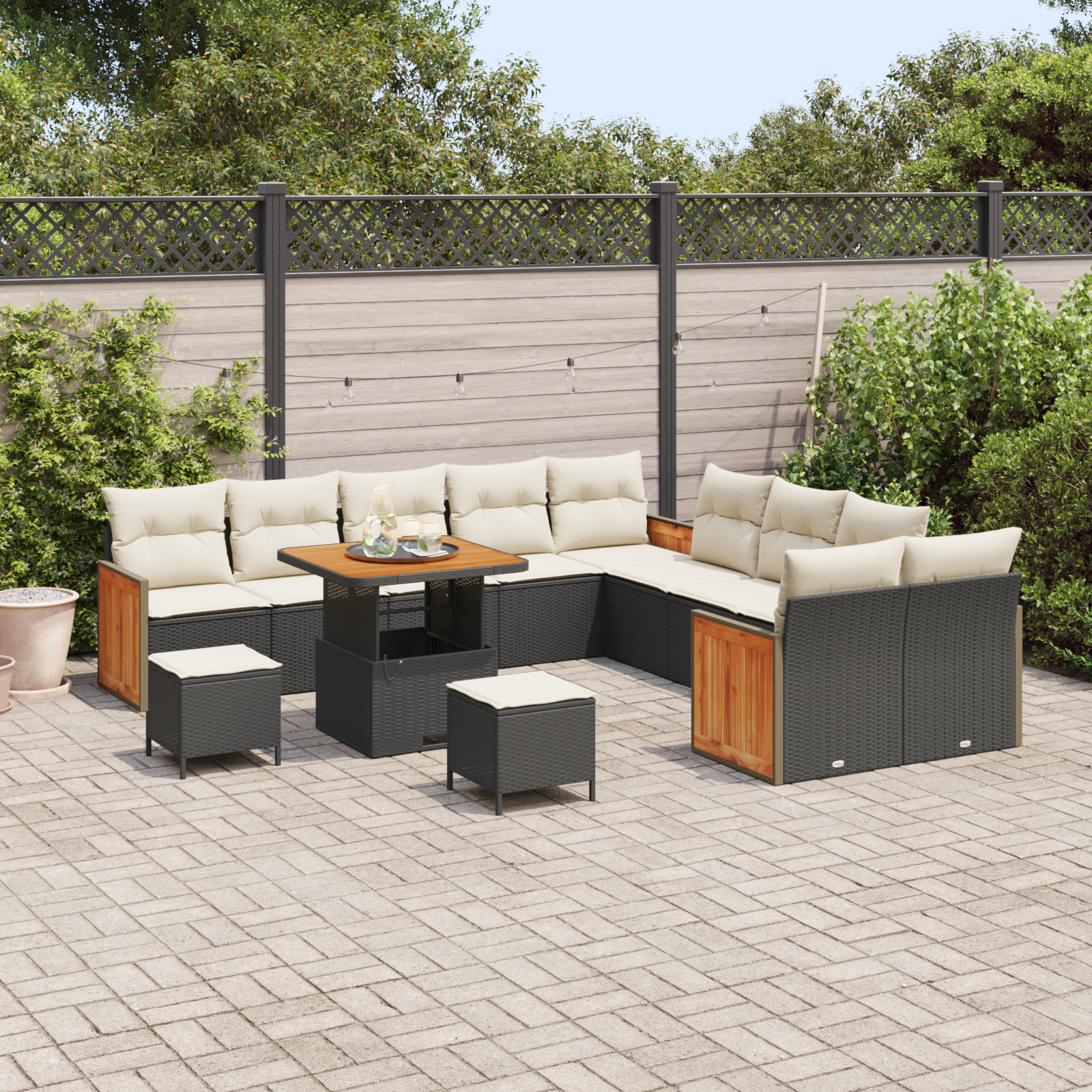 vidaXL 13-delige Tuin Sofa Set met Kussens Zwart Poly Rattan Acacia