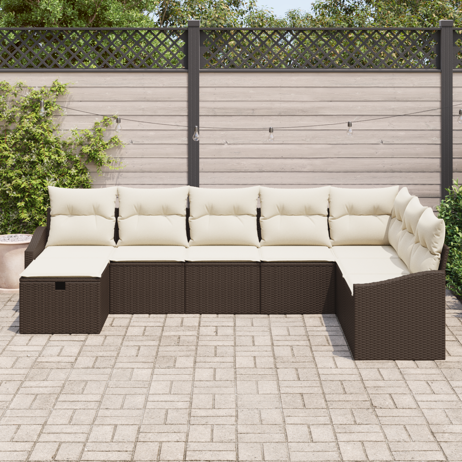 vidaXL 8-delige Tuinbankenset met kussens poly rattan bruin