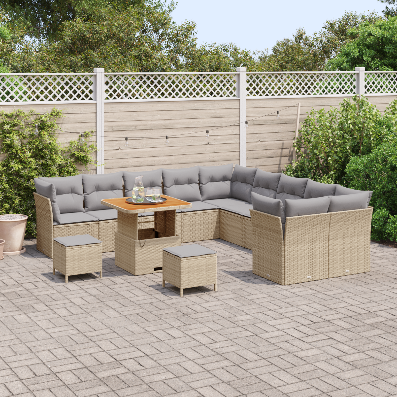 vidaXL 13-delige tuinset met kussens in beige, poly rattan en acacia