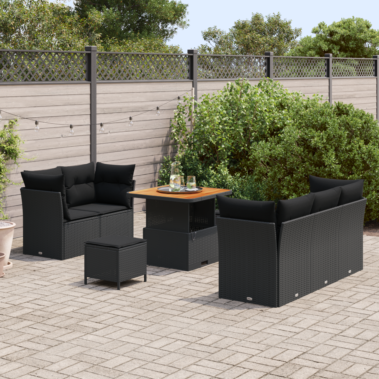 vidaXL 8-delige tuinsofa set met kussens zwart poly rattan acacia