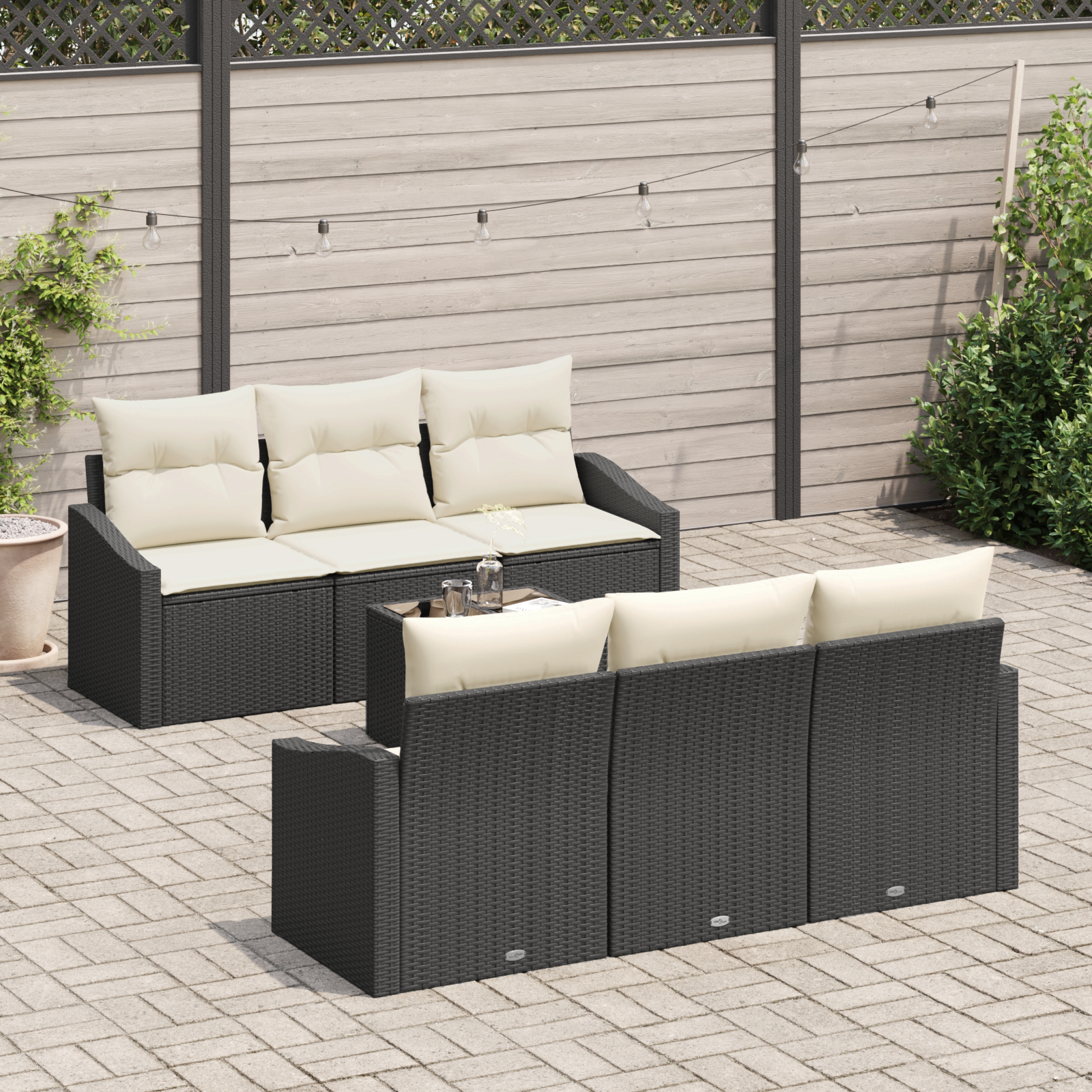 vidaXL 7-delige tuinset met kussens zwart poly rattan