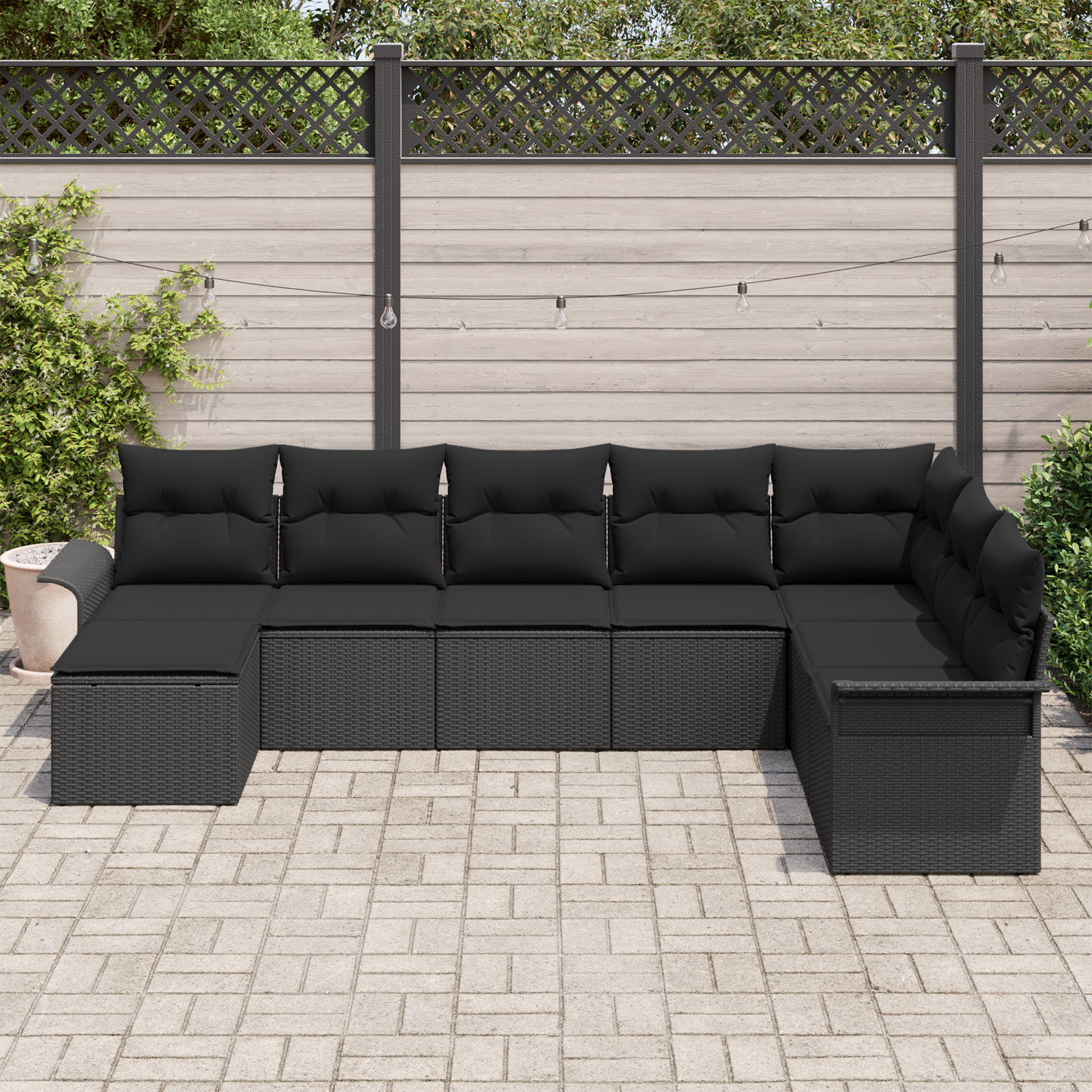 vidaXL 8-delige tuinmeubelset met kussens zwart.poly rattan