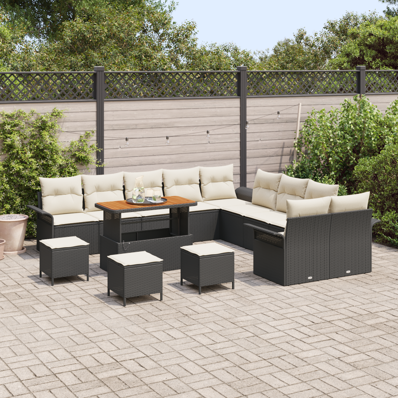 vidaXL 14-delige Tuinbankenset met kussens poly rattan acacia zwart