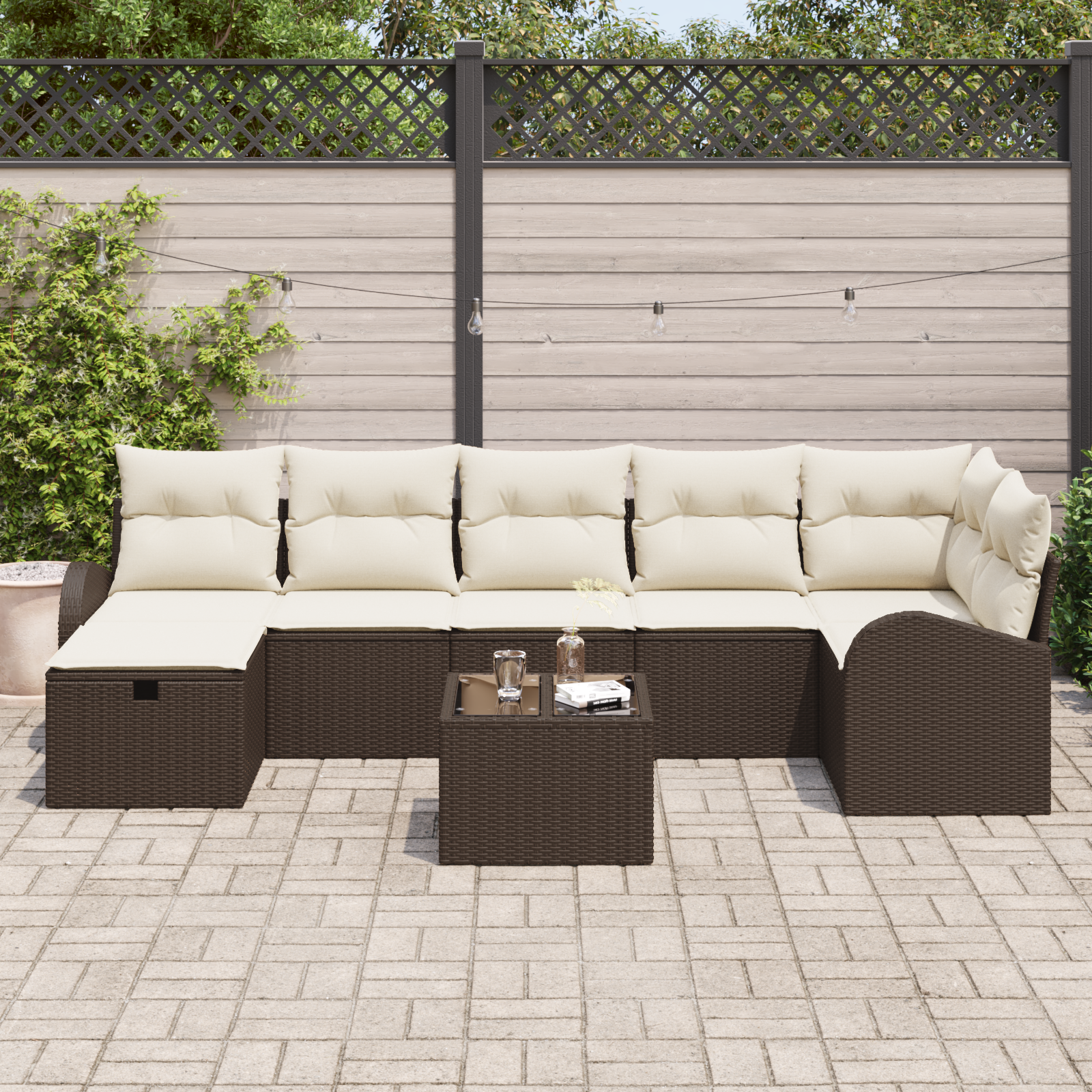 vidaXL 8-delige Tuinbankenset met kussens poly rattan bruin