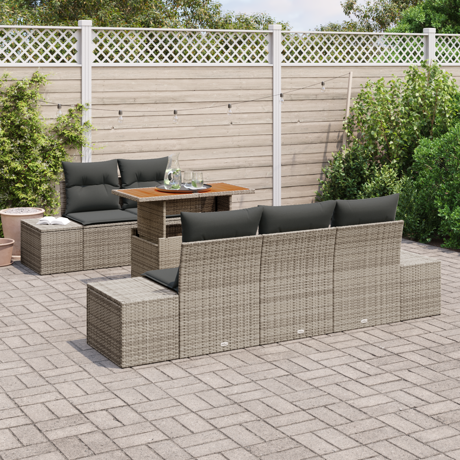 vidaXL 6-delige Tuinset met kussens poly rattan acaciahout grijs