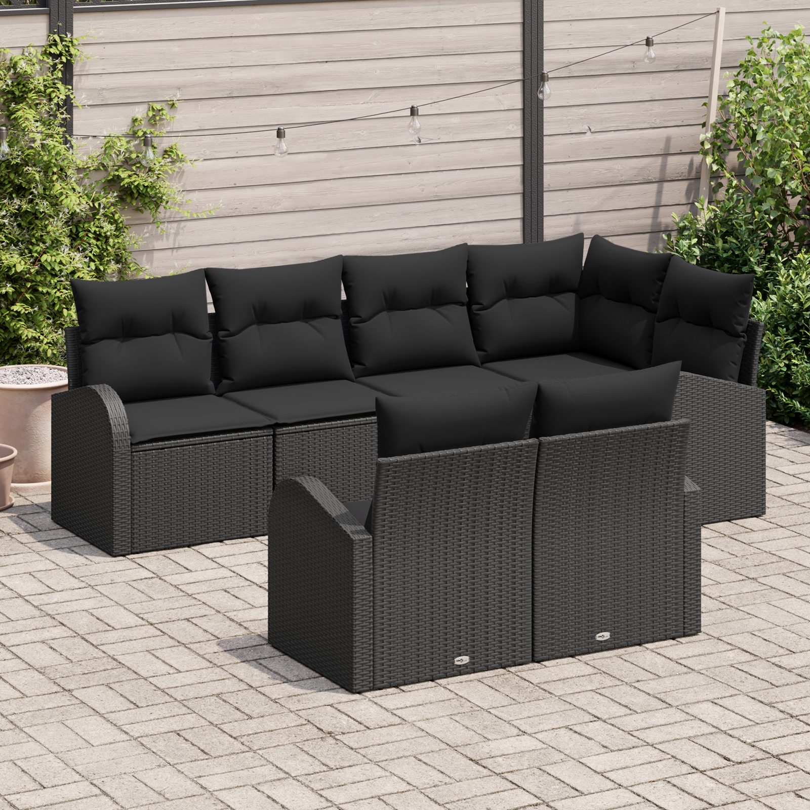 vidaXL 7-delige ligbedset met kussens zwart poly rattan