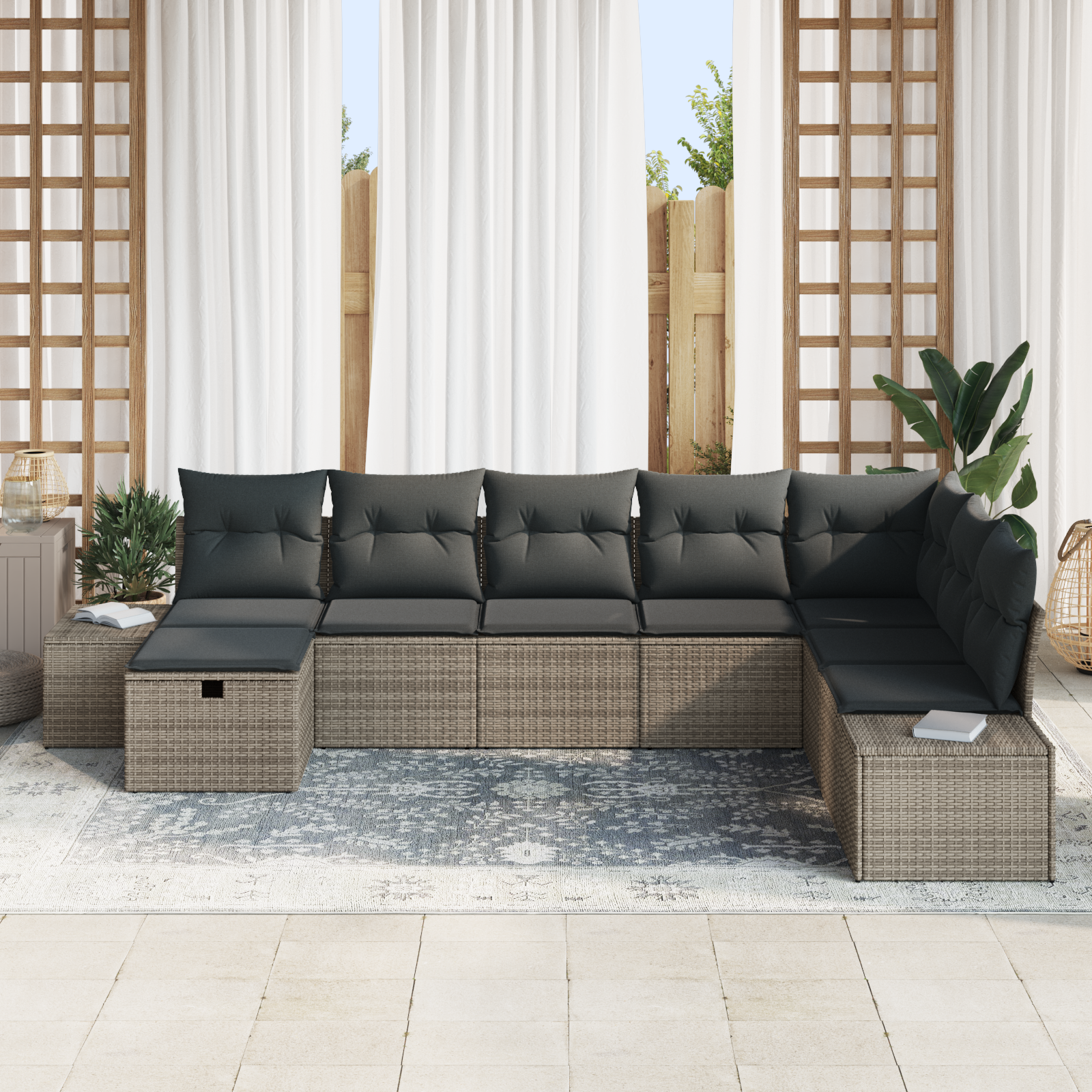 vidaXL 8-delige Tuinbankenset met kussens poly rattan grijs
