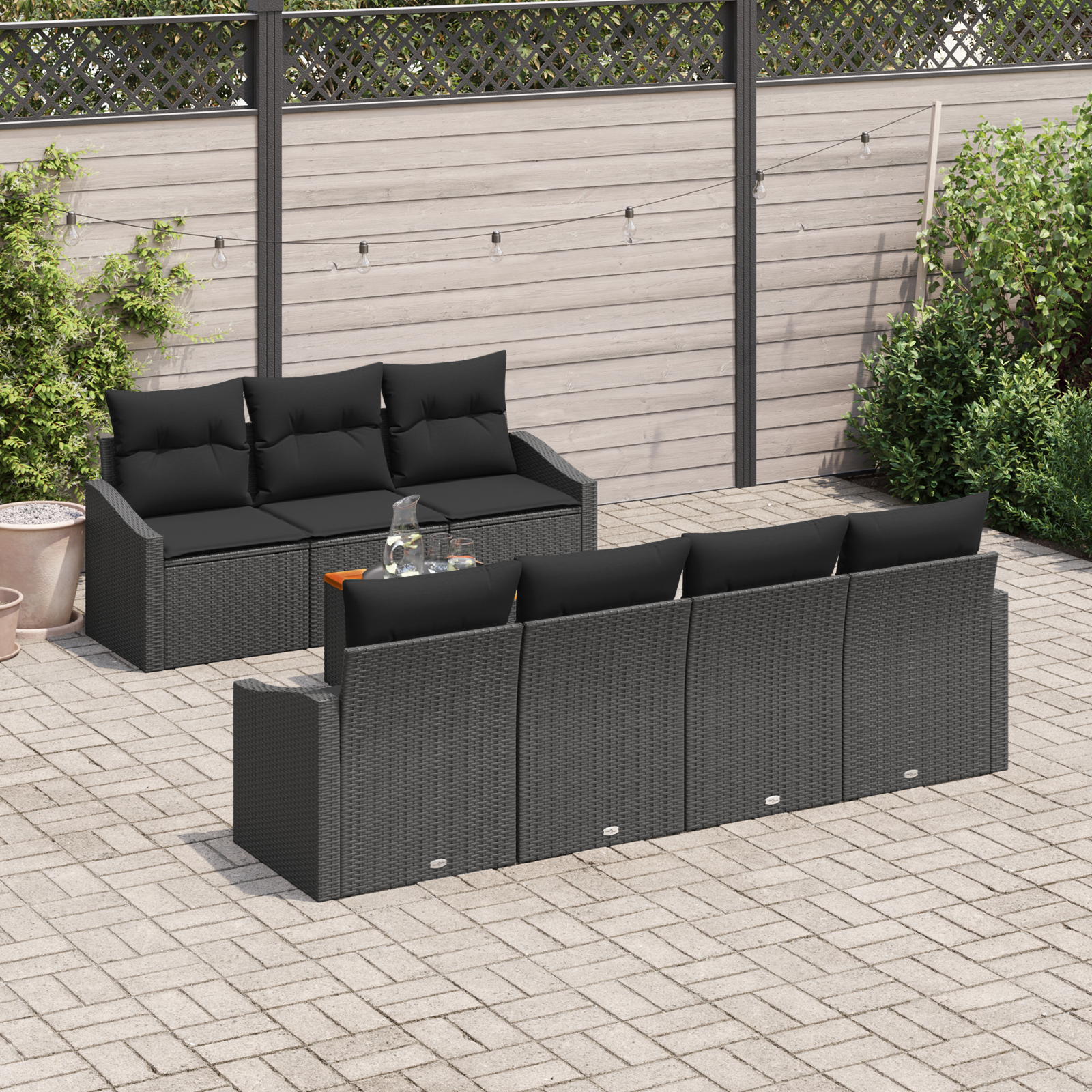 vidaXL 8-delige tuinset met kussens zwart poly rattan acacia
