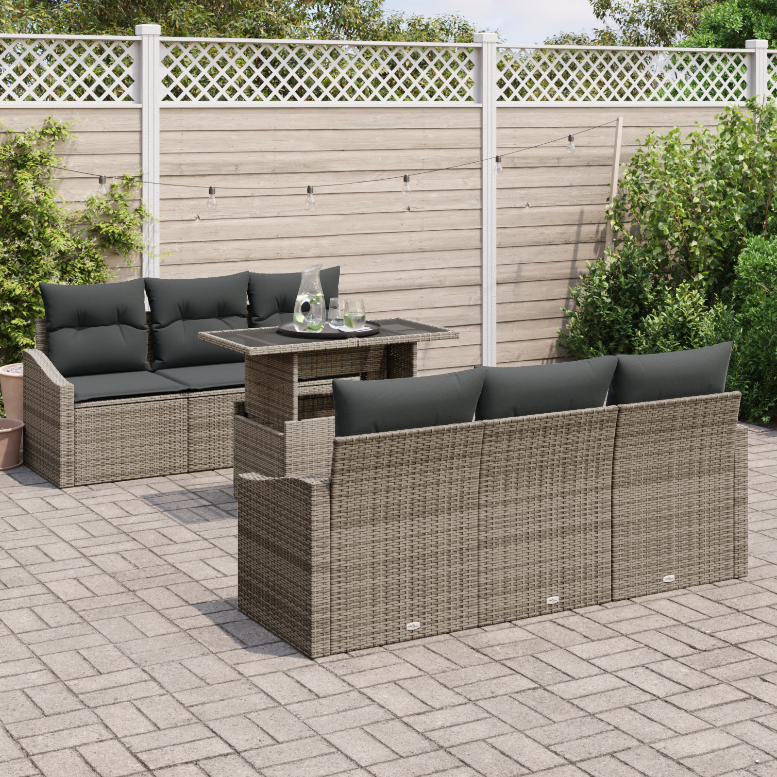 vidaXL 7-delige tuinsofa set met kussens - grijs poly rattan