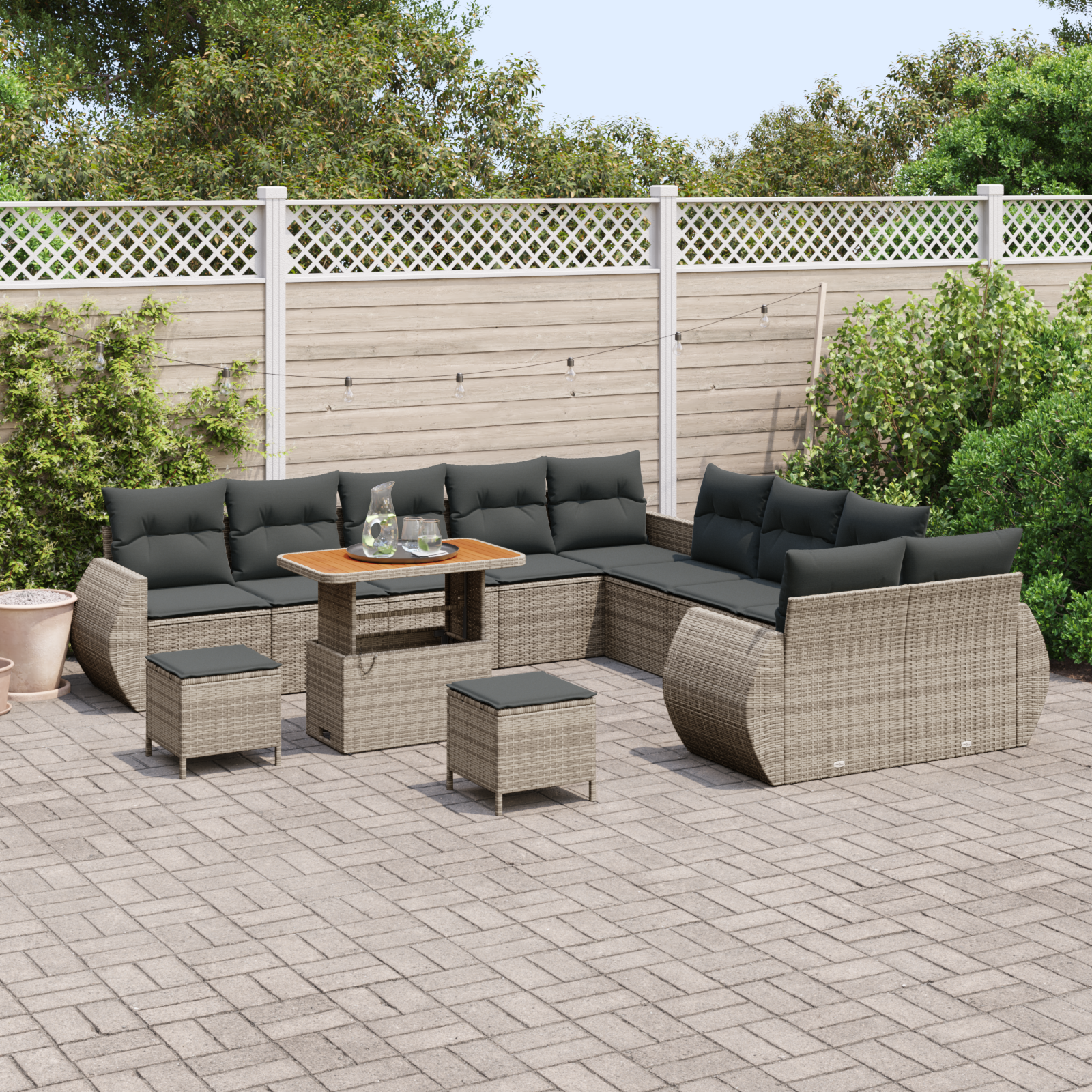 vidaXL 13-delige tuinset met kussens in grijs poly rattan en acacia