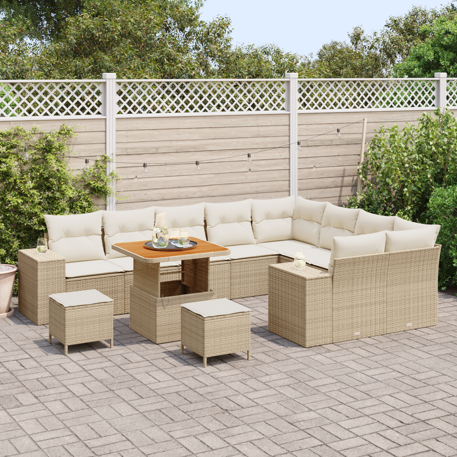 vidaXL 12-delige tuinsofa set met kussens in beige van poly rattan & acacia