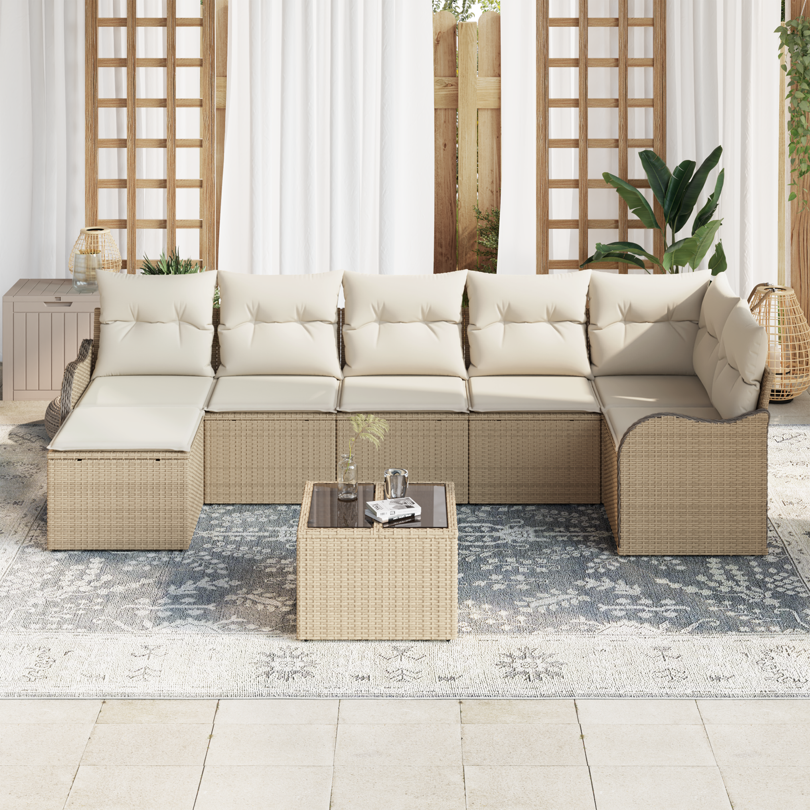 vidaXL 8-delige tuinset met kussens bruin poly rattan