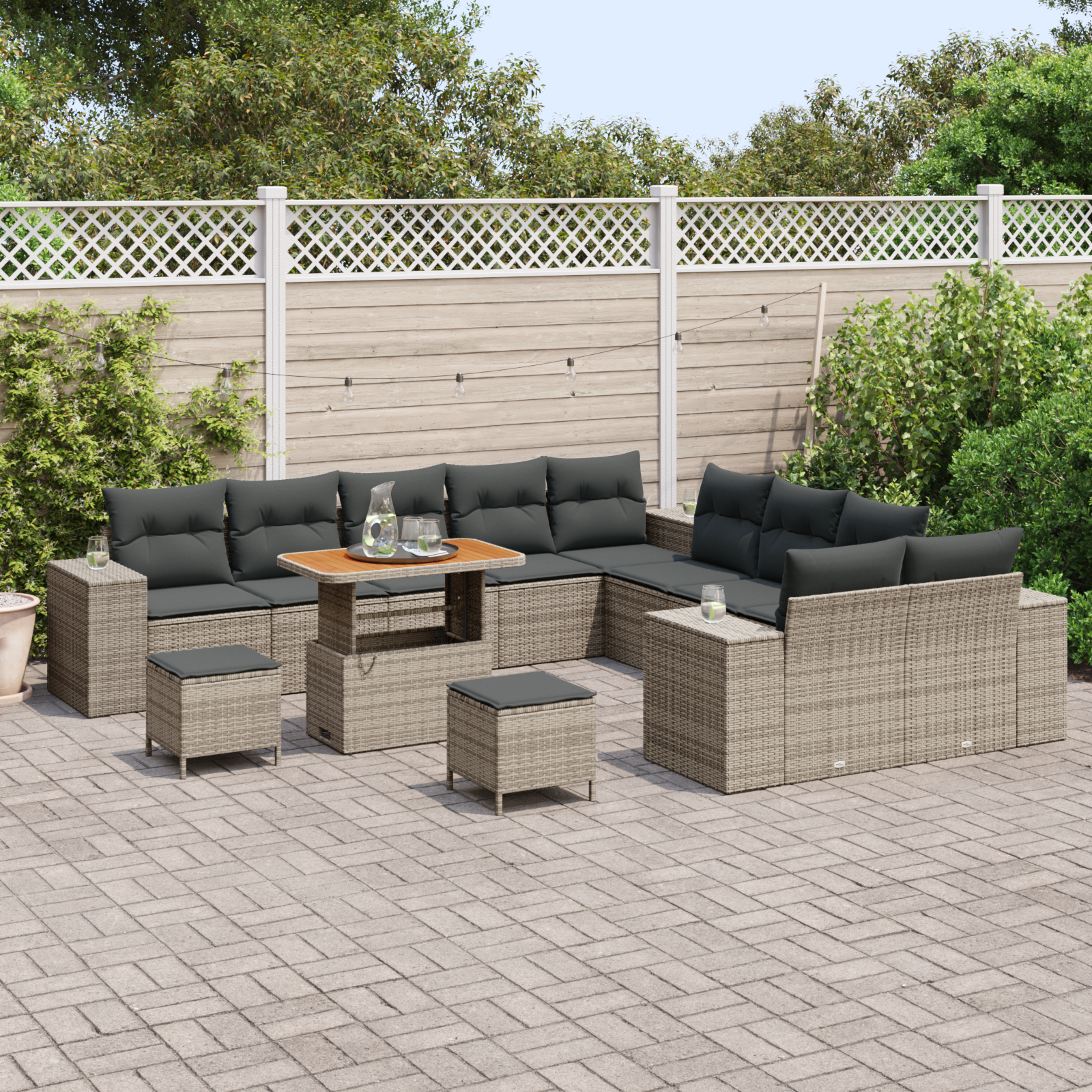 vidaXL 13-delige tuinsofa set met kussens grijs poly riet acaciahout