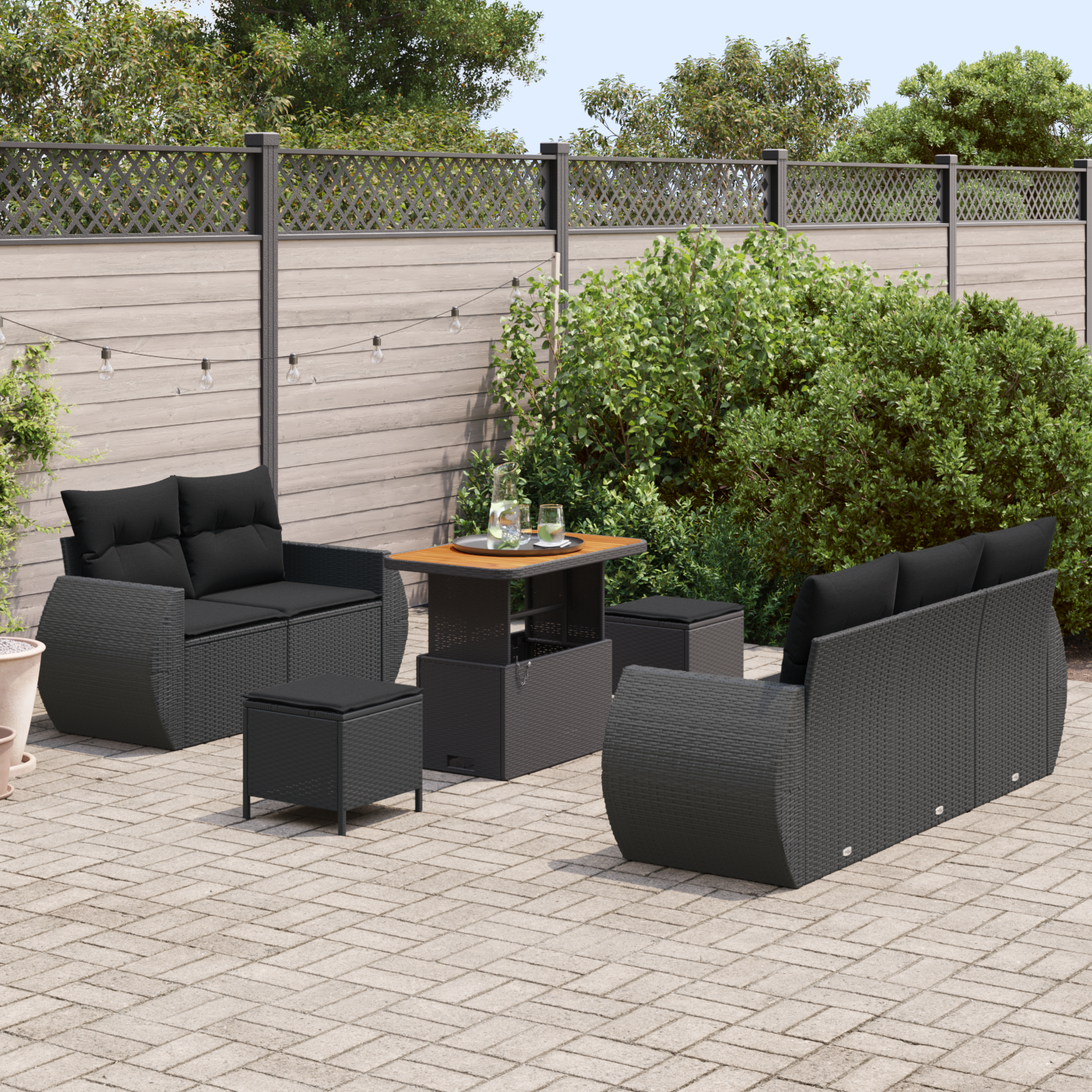vidaXL 8-delige Tuinbankenset met kussens poly rattan acacia zwart