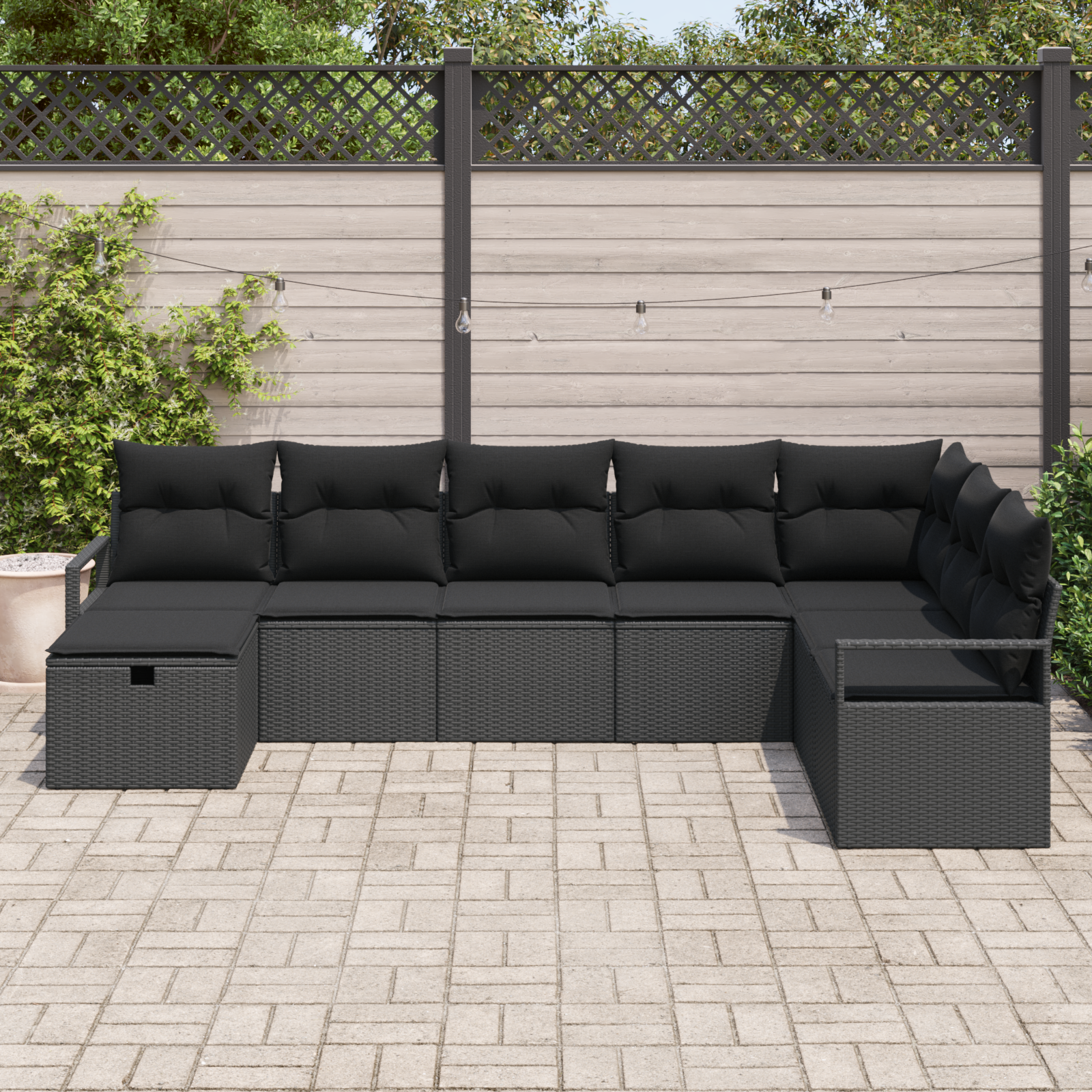 vidaXL 8-delige tuinset met kussens - Zwart poly rattan