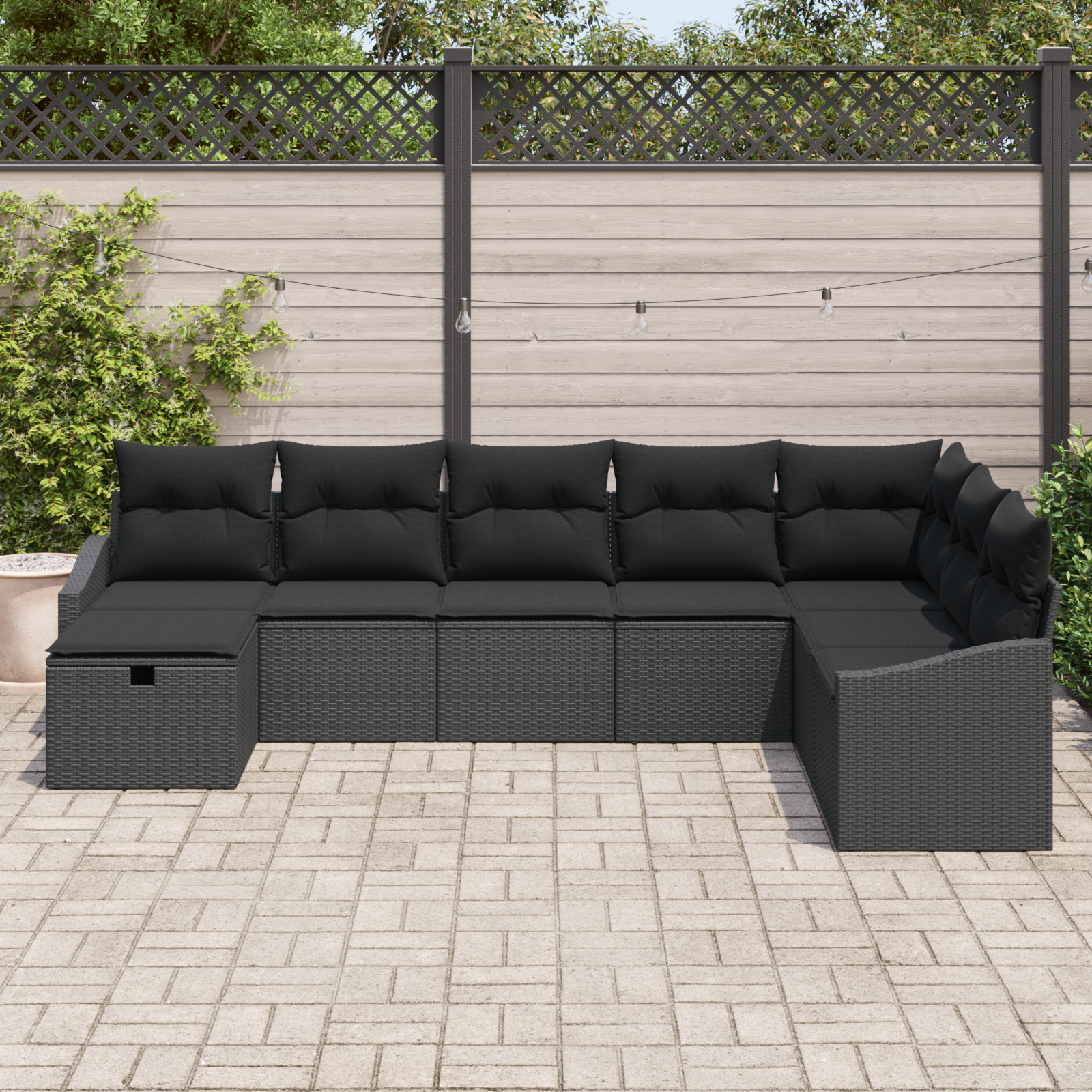 vidaXL 8-delige tuinset met kussens zwart poly rattan
