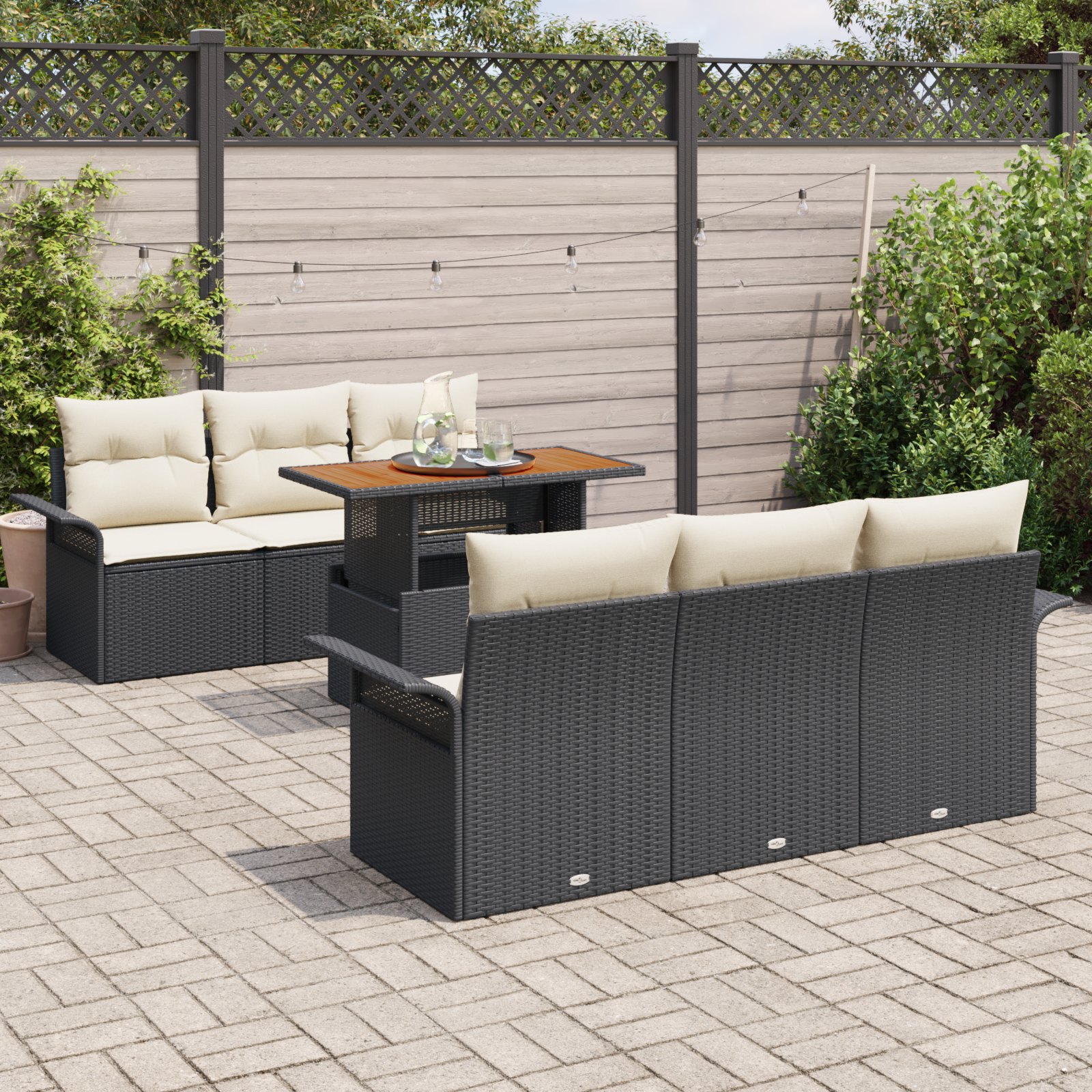 vidaXL 7-delige tuinsofa set met kussens zwart poly rattan acacia