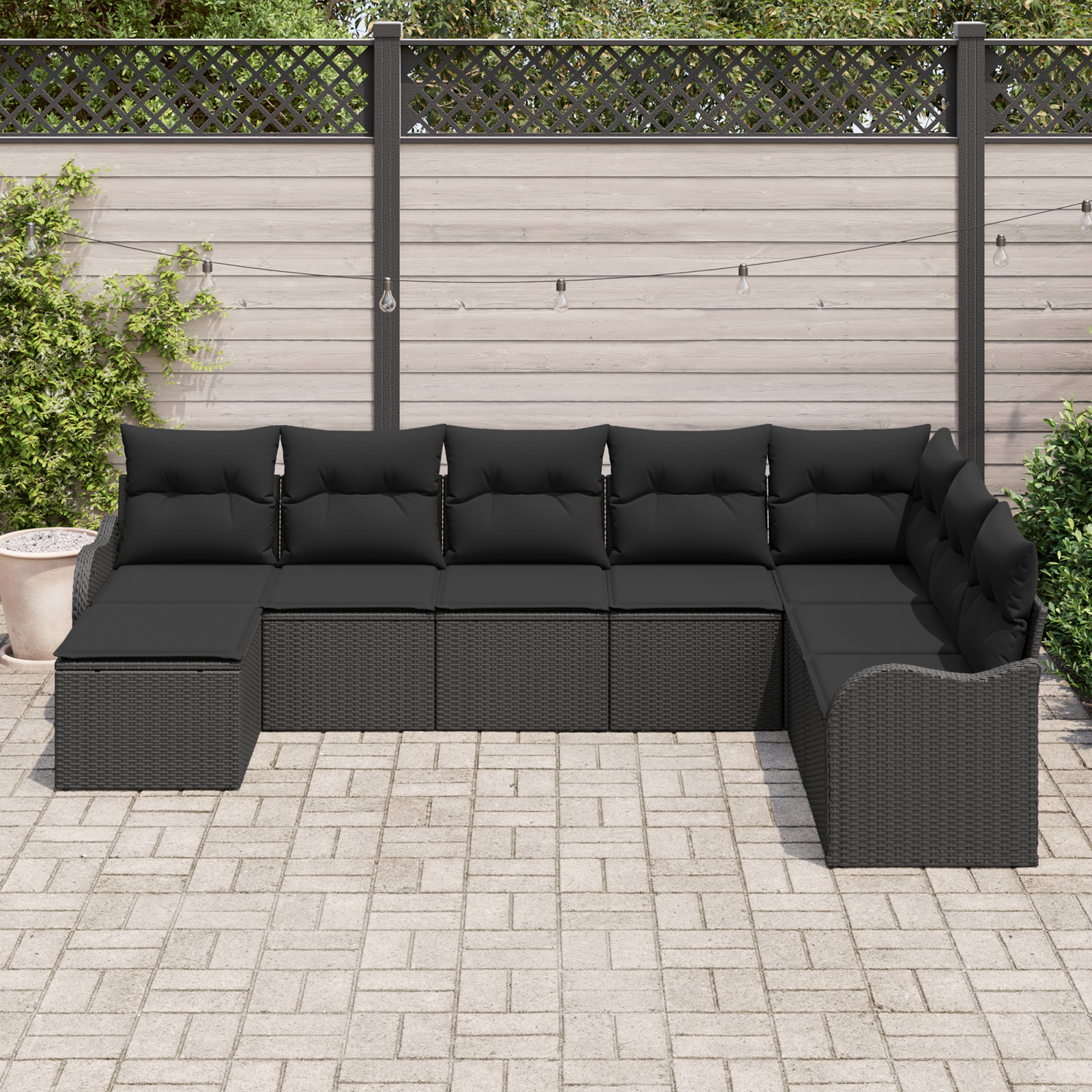 vidaXL 8-delige Tuinbankenset met kussens poly rattan zwart