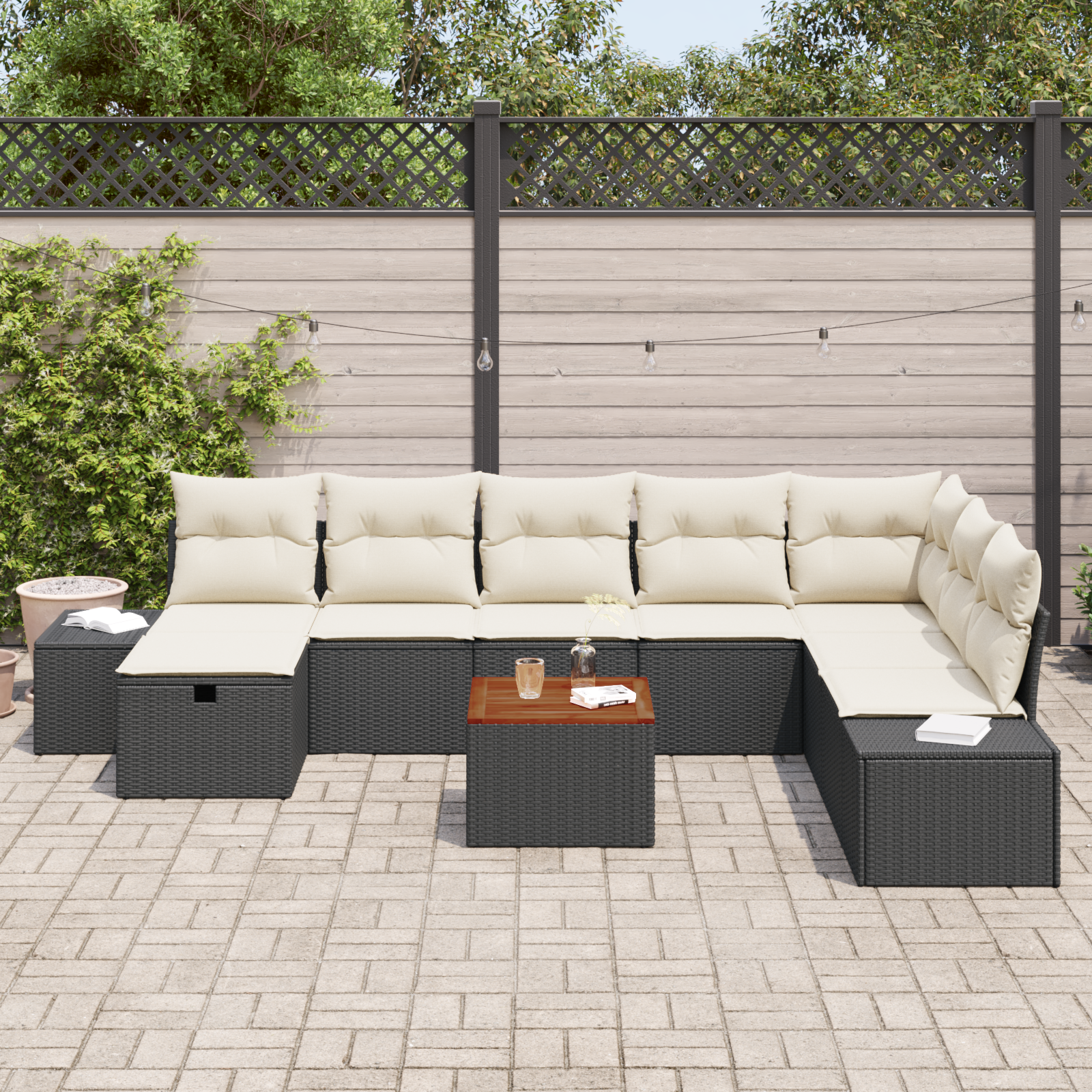 vidaXL 9-delige tuinsofa set met kussens zwart poly rattan