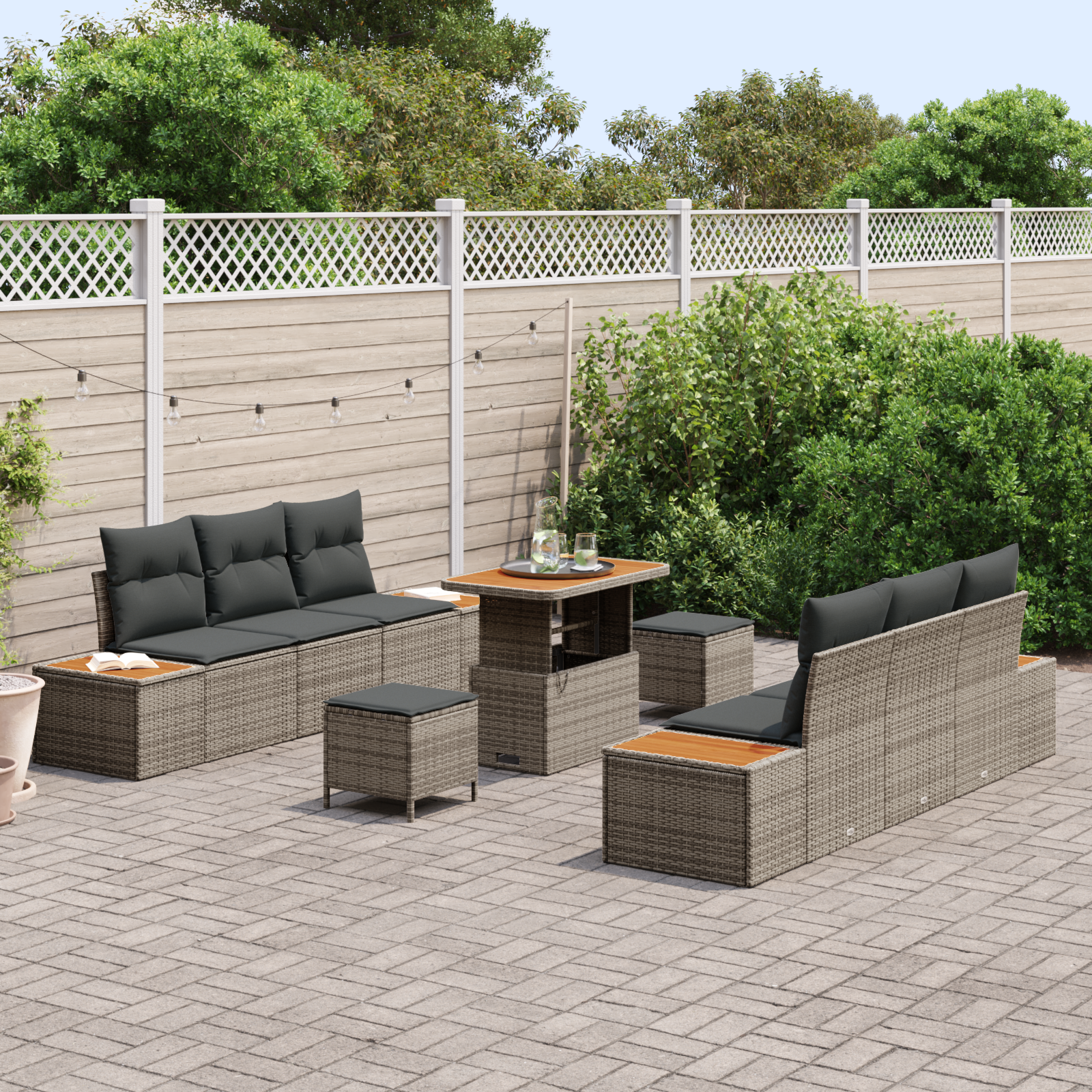 vidaXL 9-delige tuinset met kussens - grijs poly rattan en acacia