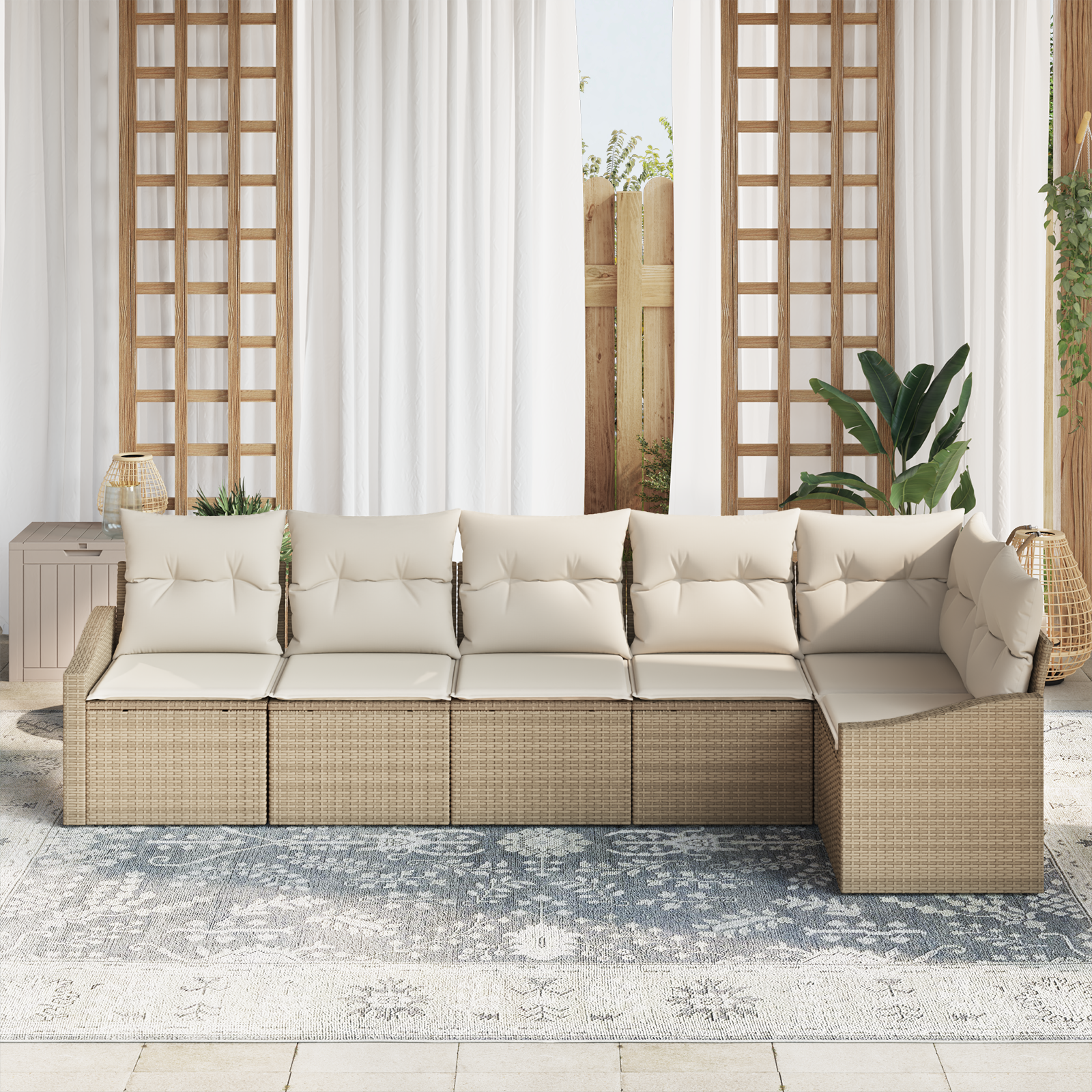 vidaXL 6-delige Tuinset met kussens poly rattan beige