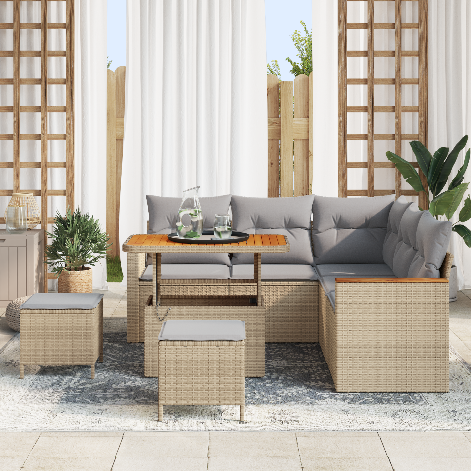 vidaXL 8-delige Tuinbankenset met kussens poly rattan acacia beige