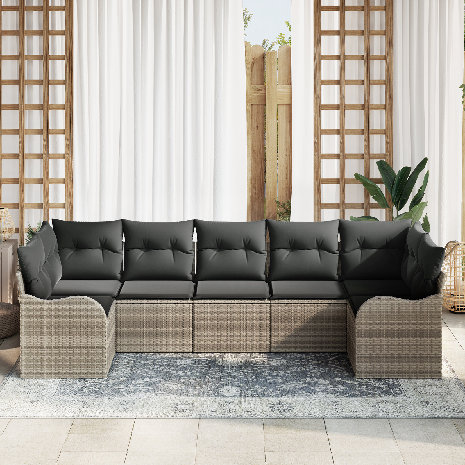 vidaXL 7-delige tuinsofa set met kussens lichtgrijs poly rattan