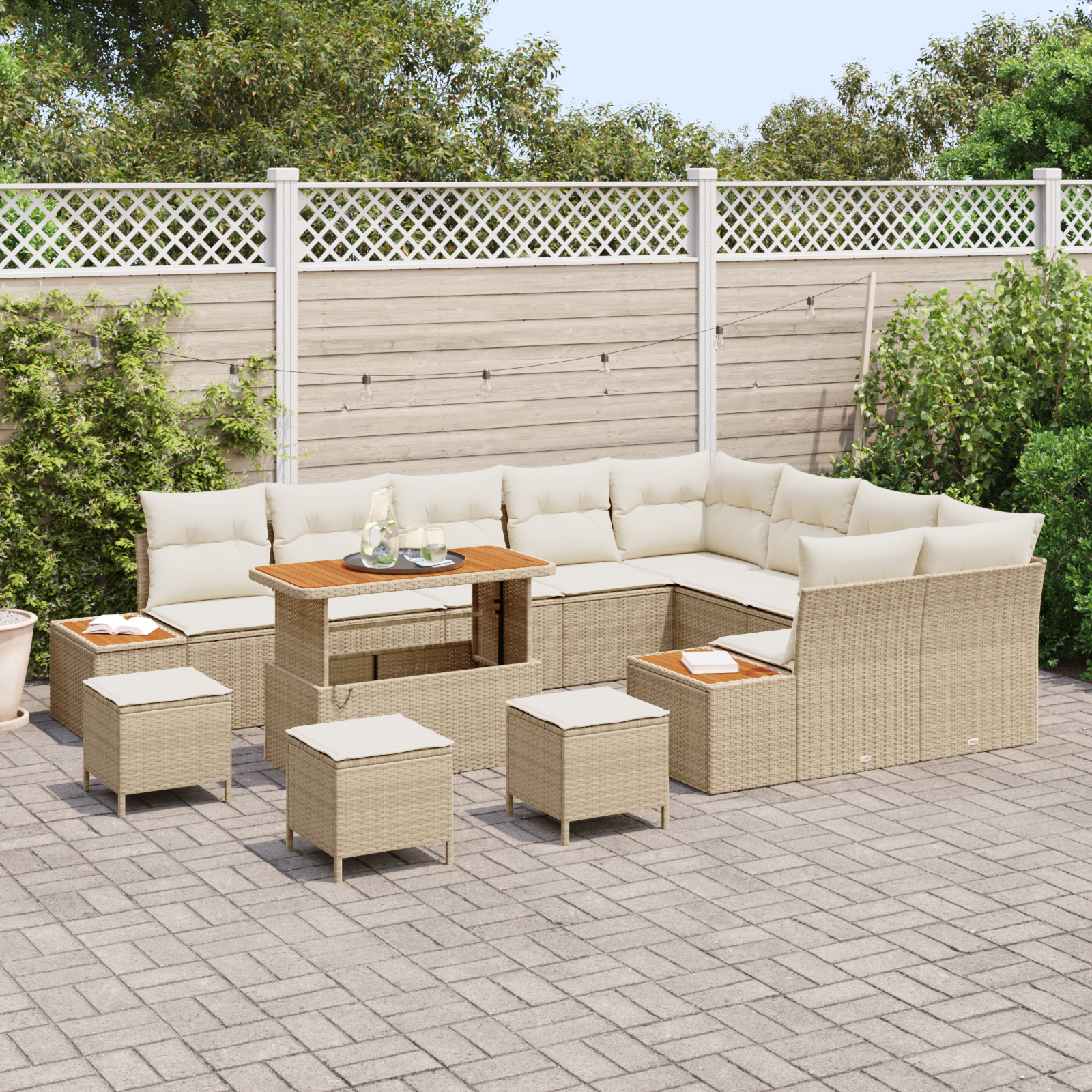 vidaXL 13-delige tuinsofacombinatie met kussens in beige poly rattan en acacia
