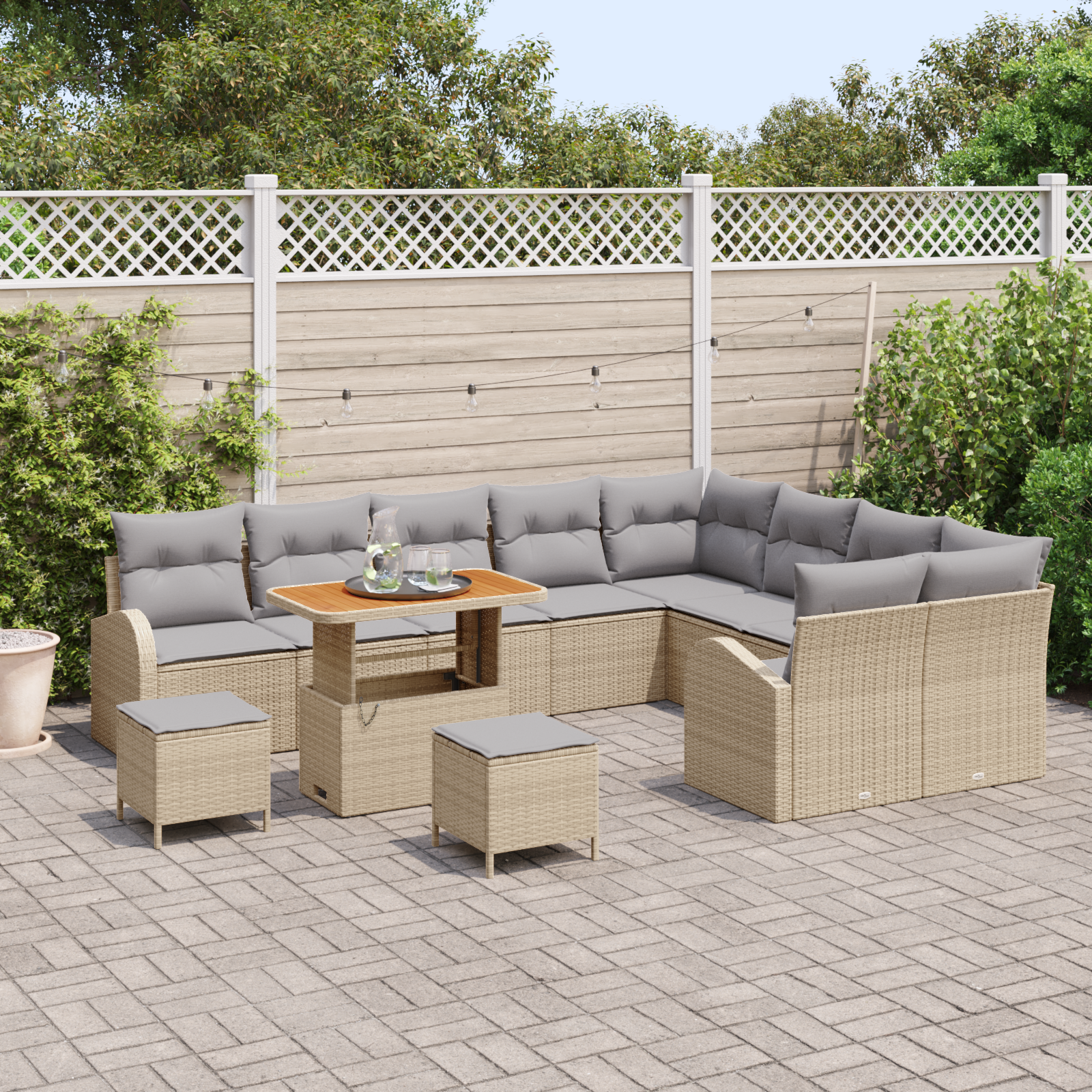 vidaXL 12-delige tuinset met kussens in beige poly rattan en acacia