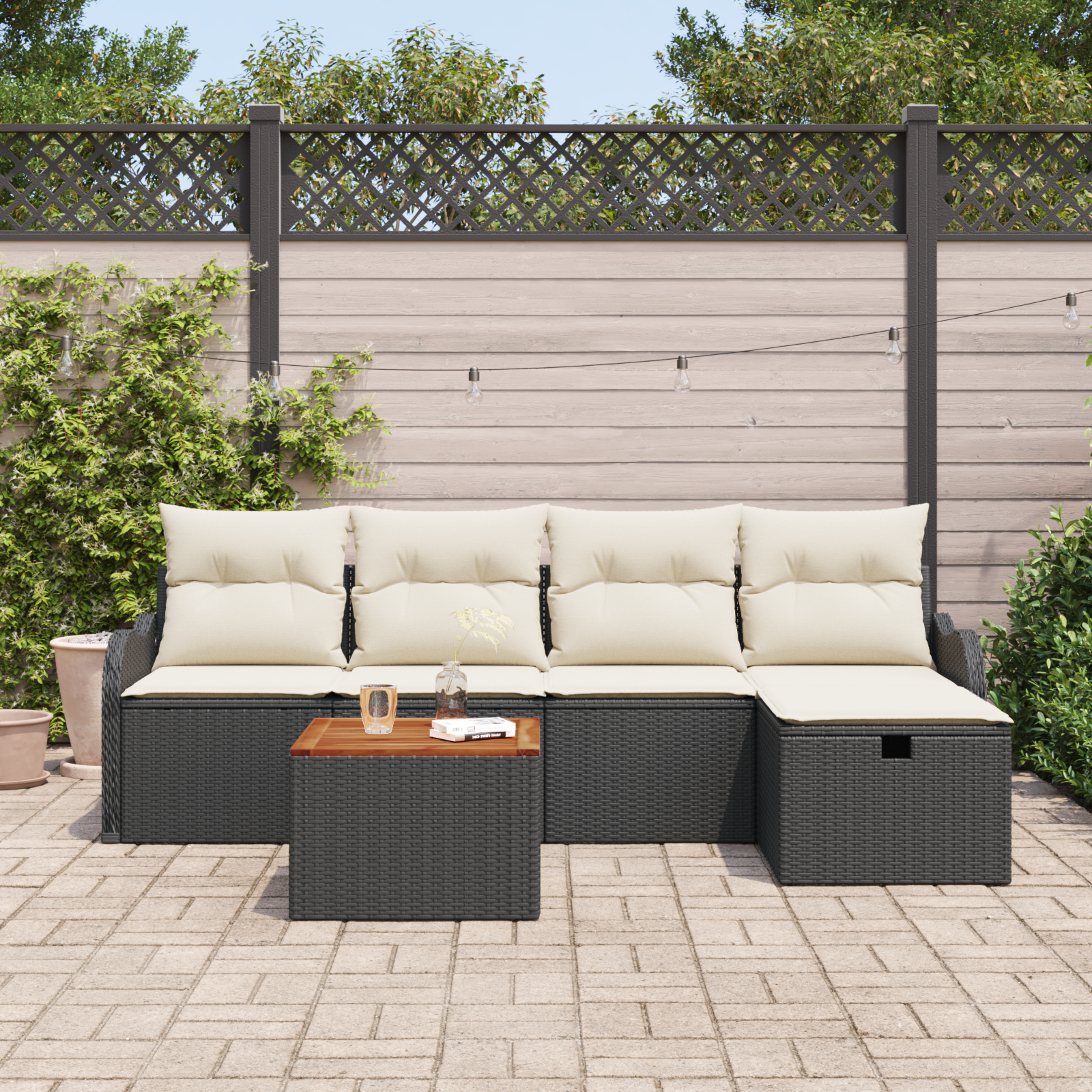 vidaXL 6-delige Tuinbankenset met kussens poly rattan zwart