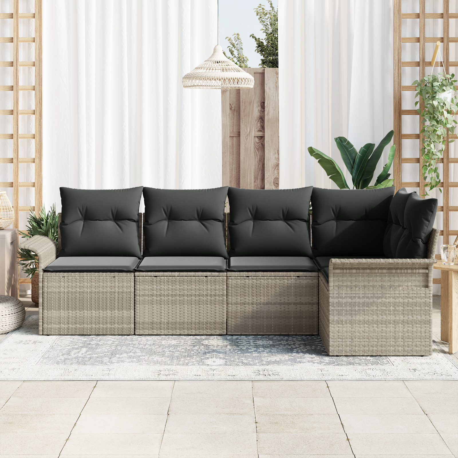 vidaXL 5-delige tuinsofa set met kussens in lichtgrijs poly rattan